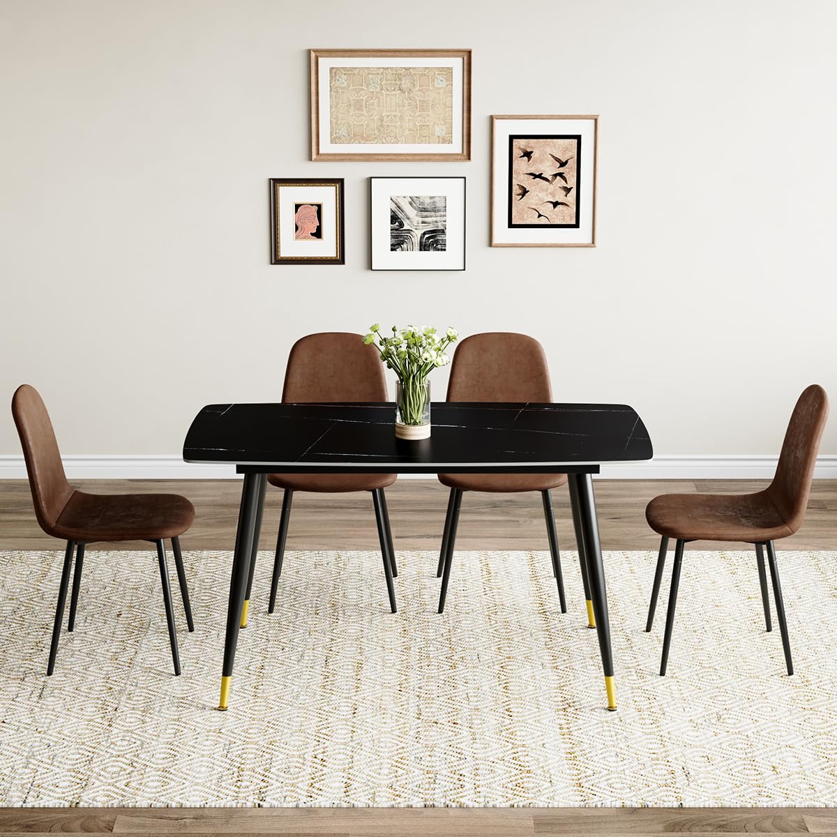 Compact 4-Piece Dining Table Set with Sintered Stone Top & Modern Chairs - Perfect for Small Kitchens, Apartments & Cozy Dining Spaces