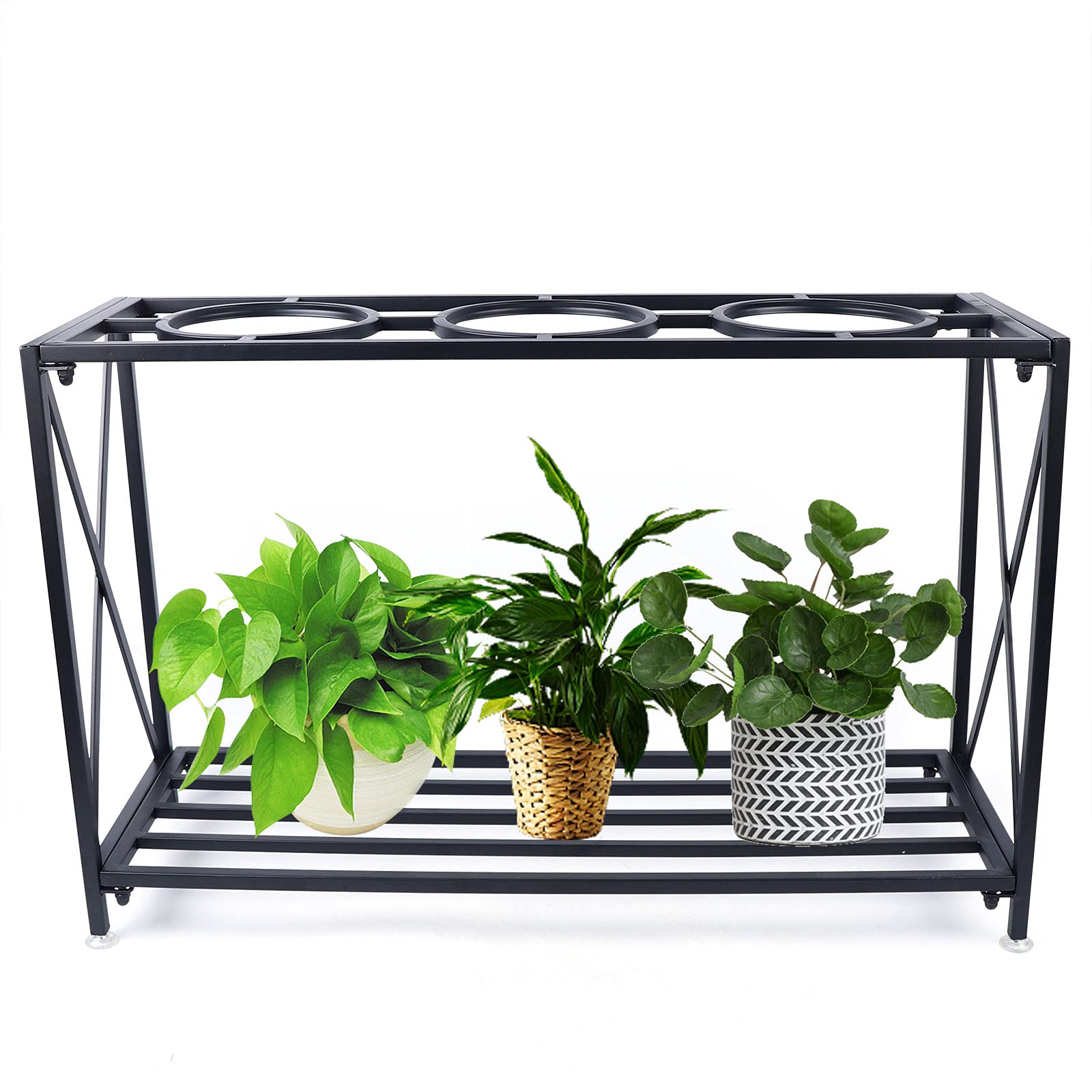 2-Tier Metal Plant Stand for Indoor & Outdoor Use - Sturdy Flower Pot Holder Display Rack for Home, Garden, Balcony, Patio - Freestanding Shelf for Multiple Plants (35.4