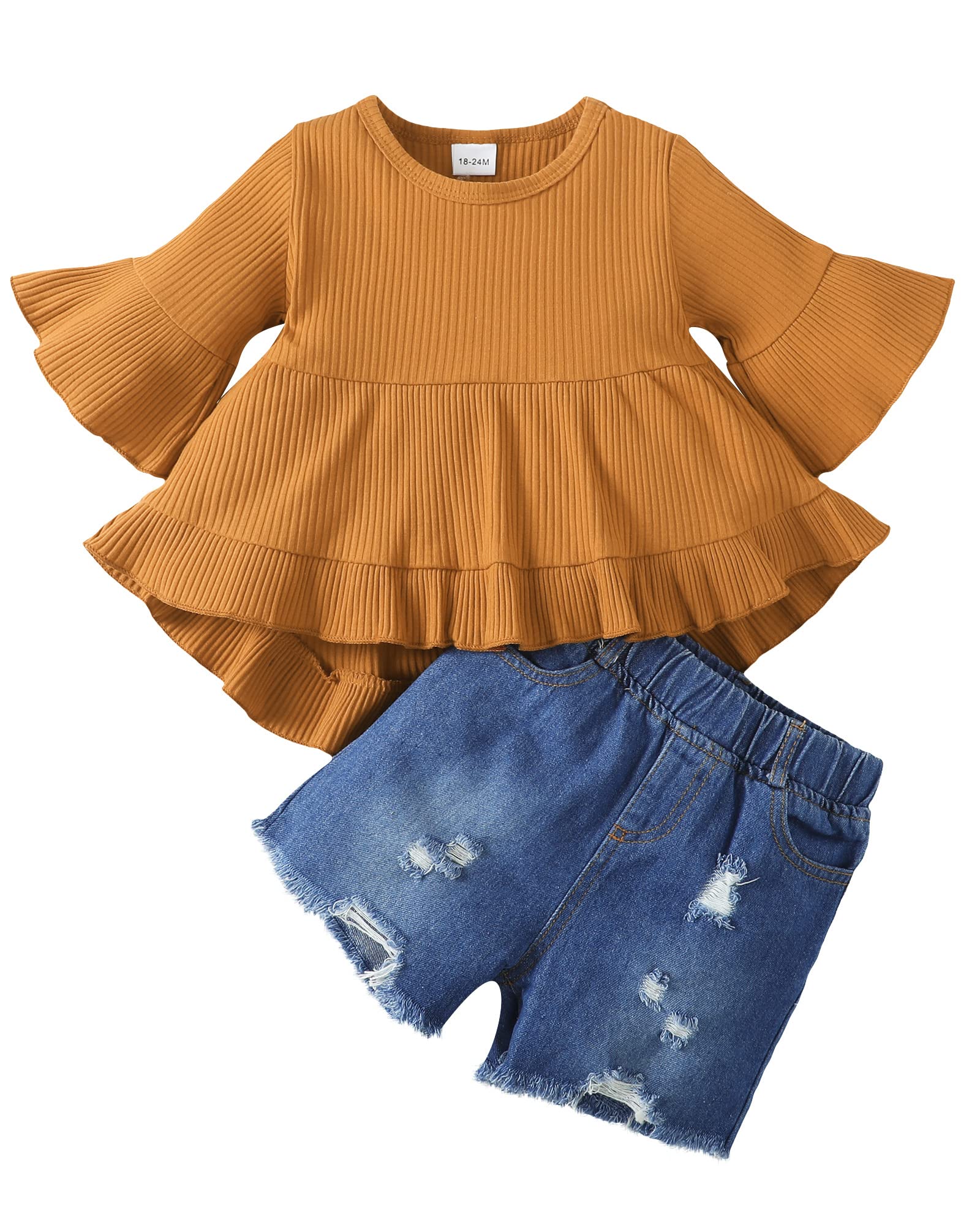 Mioglrie Toddler Baby Girl Clothes - Cute Ruffle Tops & Denim Shorts Set for Summer | Soft Cotton Outfit for Little Girls | Perfect for Playdates, Beach Trips & Family Photos