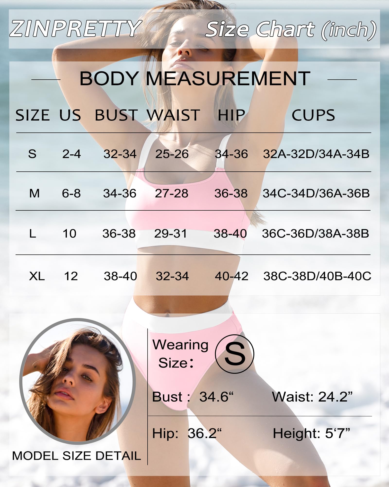 ZINPRETTY Women's High Waisted Bikini Set - Color Block Swimwear 2 Piece Bathing Suit with Tummy Control for Sporty Teens | Beach, Pool & Summer Vacation Outfits