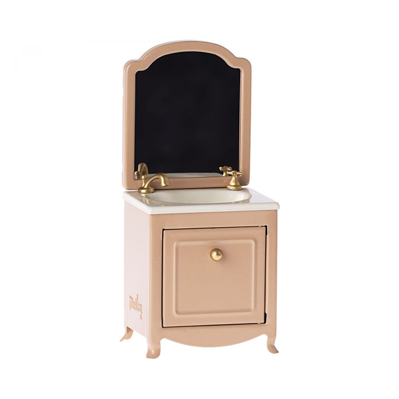 Maileg Sink Dresser with Mirror & Mouse Toy - Dark Powder Finish - Pretend Play Vanity Set for Kids Bedroom Decor & Imaginative Play