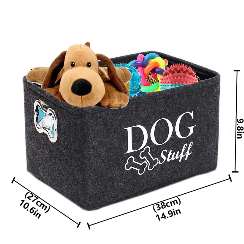 Durable Dog Toy Storage Basket with Metal Handles - Pet Toy Organizer Bin Box for Chew Toys, Balls & Accessories - Perfect for Living Room, Bedroom or Playroom Organization