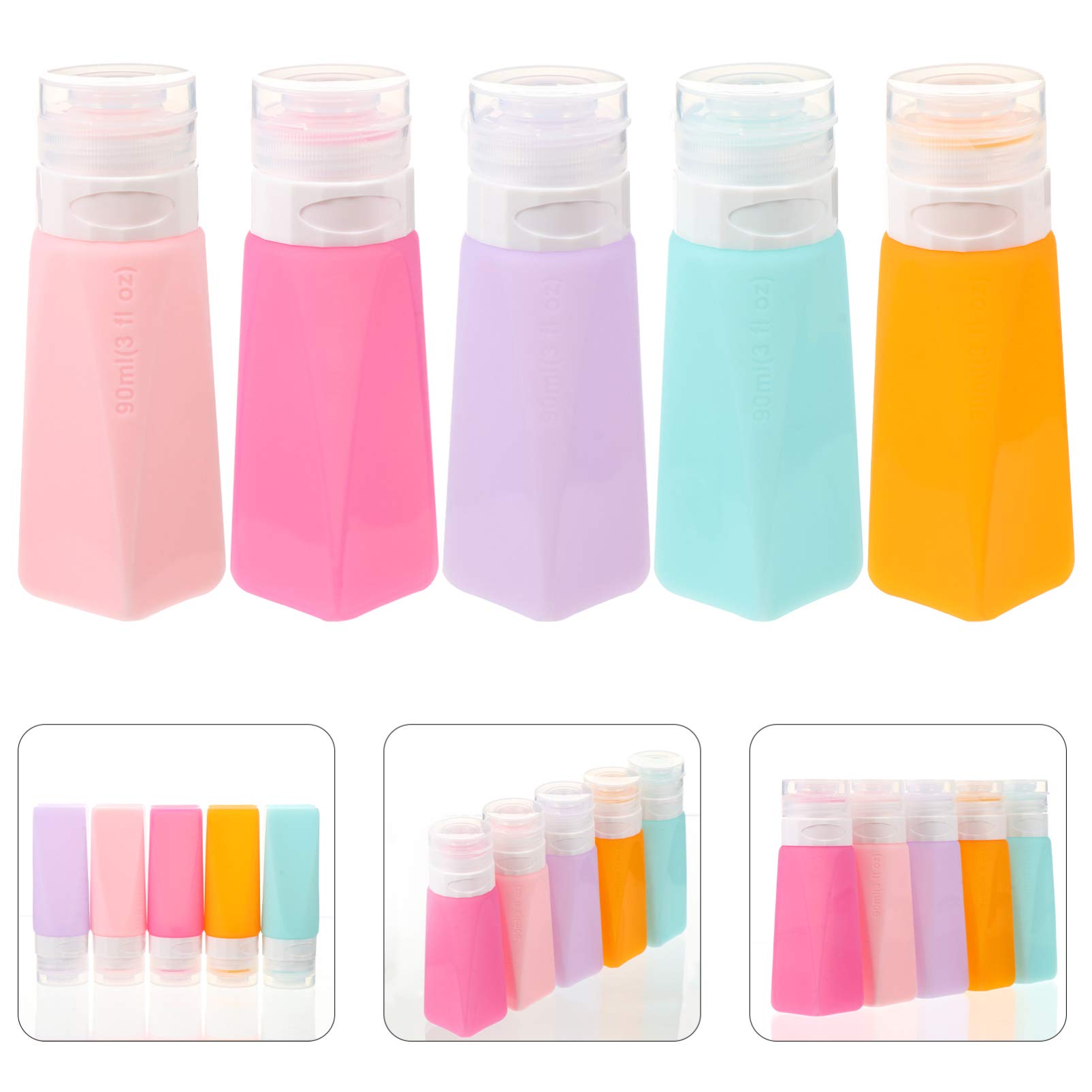 5-Pack Silicone Travel Bottles for Toiletries, Leak-Proof Cosmetic Containers - Perfect for Hand Soap, Lotion & Shampoo on Airplane Trips & Vacations