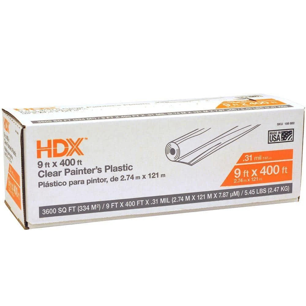 9' x 400' Clear Plastic Sheeting - Heavy Duty Transparent Polyethylene Film for Painting, Construction, Drop Cloths & Weather Protection