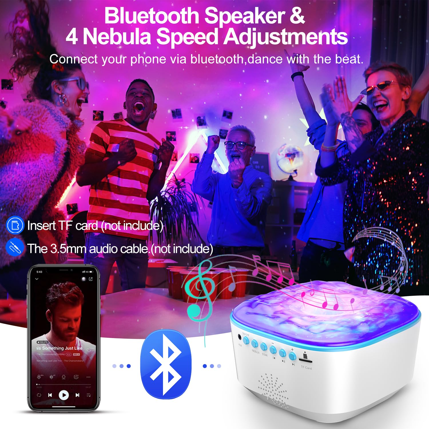 Galaxy Projector Night Light with Remote Control, Timer & Bluetooth Speaker - Starry Sky Aurora LED Ceiling Projector for Kids & Adults - Perfect for Bedroom Decor, Relaxation, Meditation, and Christmas/Birthday Gifts