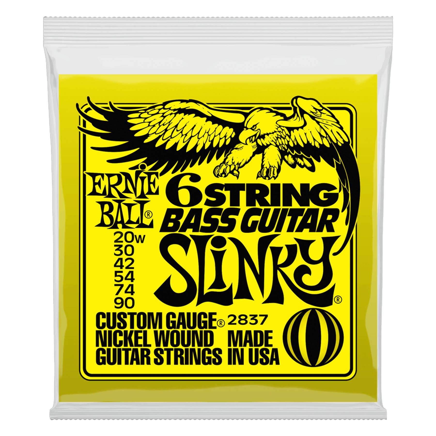 Ernie Ball 6-String Short Scale Bass Slinky Nickel Wound Electric Guitar Strings, 20w-90 Gauge (P02837) - Perfect for Rock, Blues & Jazz Performances