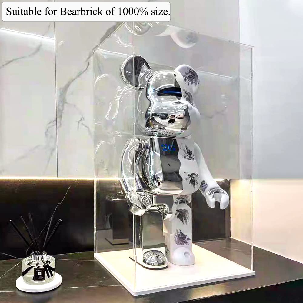 Acrylic Display Case for Bearbrick 1000% - 29 Inch Tall Clear Dustproof Protective Box for Collectibles, Dolls & Lego - Large Home Display Storage Cube with White Base - Perfect for Showcasing Action Figures, Art Toys & Valuable Collections