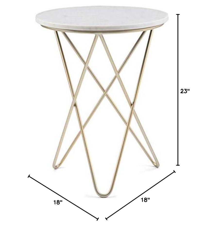 Boho Round End Table with Storage Shelf - Small Space Nightstand, Rustic Telephone Table for Living Room & Bedroom - Gold Corner Parsons Table with White Marble Top | Perfect for Sofa Side, Apartment Decor & Cozy Spaces