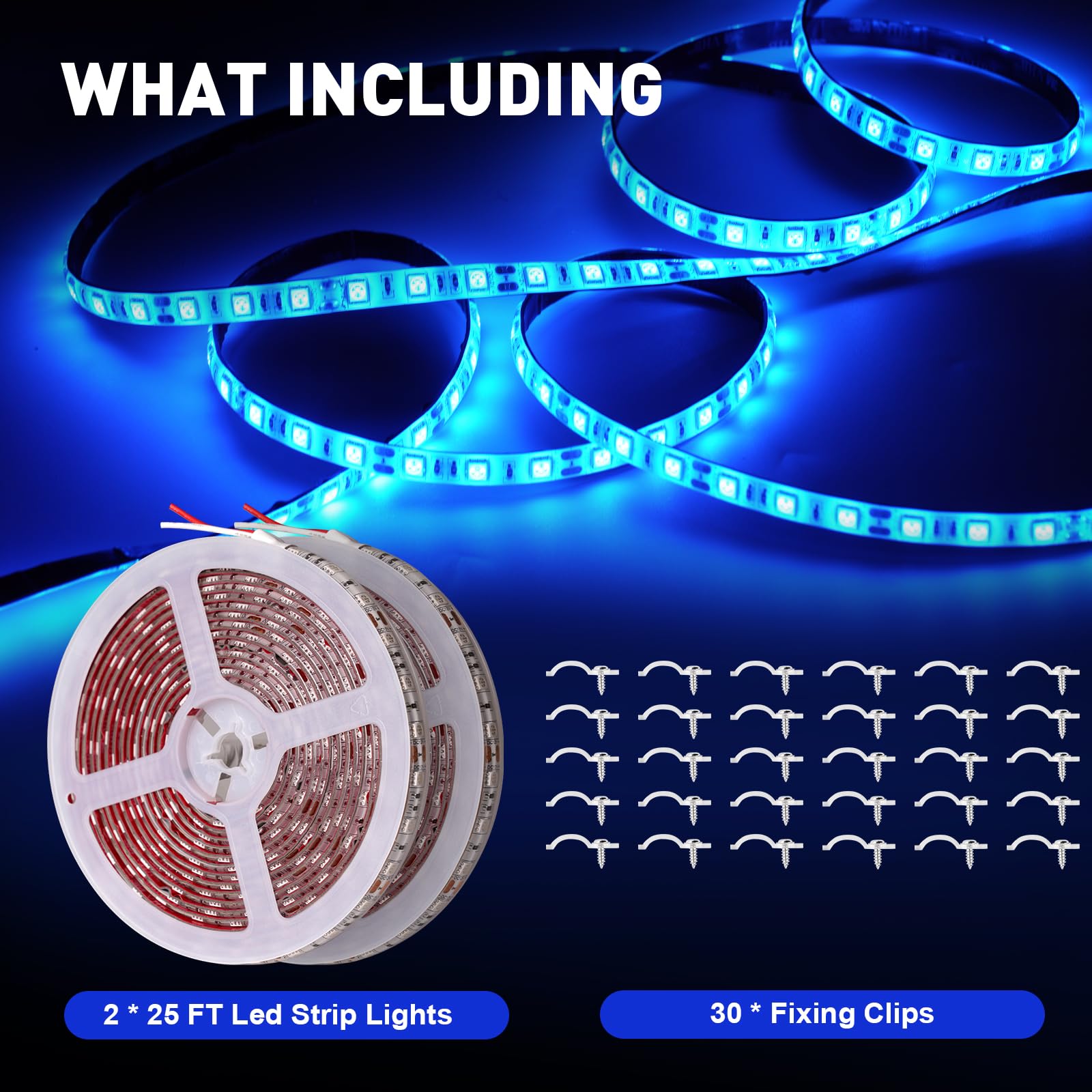 50ft Marine LED Strip Lights 12V Waterproof - Blue Pontoon Boat Lights for Deck, Interior, Kayak, Jon Boat, Bass & Fishing Boats | Perfect for Night Fishing, Party Lighting & Watercraft Decoration