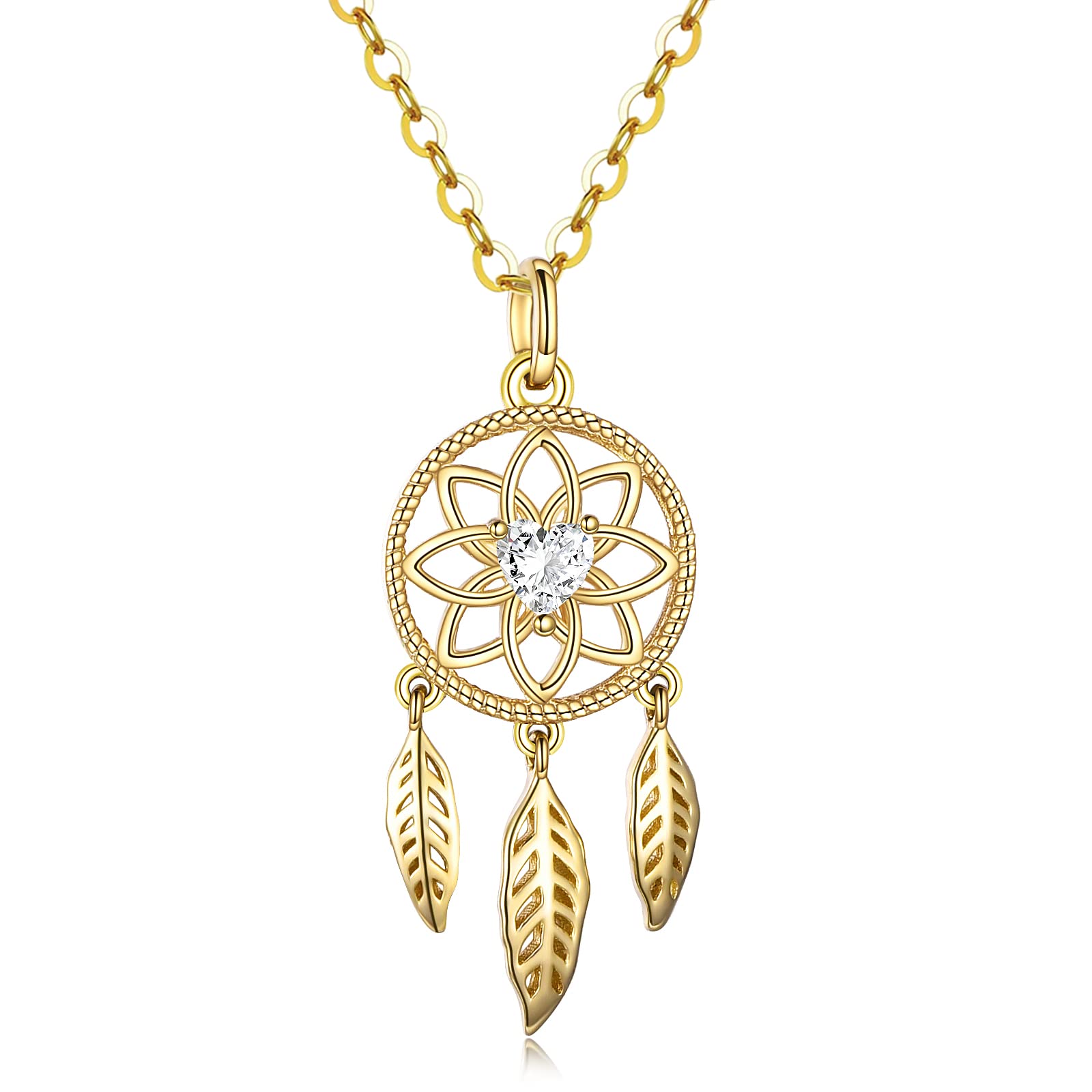 14K Real Gold Dream Catcher Pendant Necklace for Women - Elegant Yellow Gold Jewelry Gift for Girls, Wives & Moms | Perfect for Birthdays, Anniversaries & Special Occasions