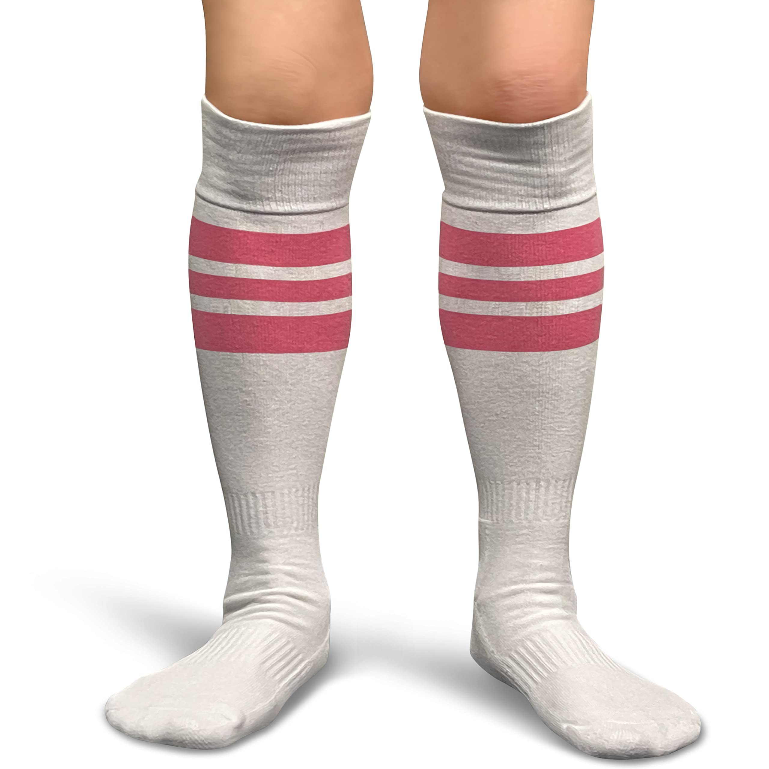 COUVER Striped White Knee High Sports Socks for Women & Girls - Perfect for Softball, Running, and Athletic Activities