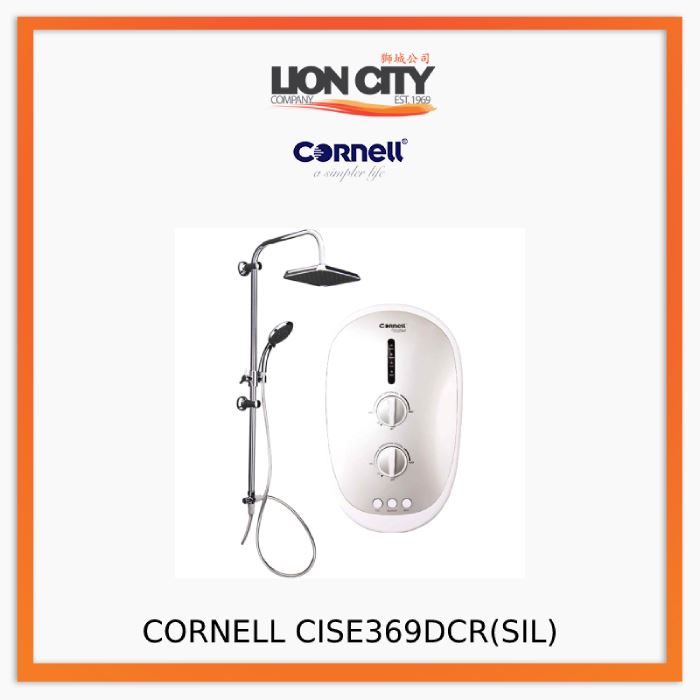Cornell CISE363DCR BK/SIL Instant Shower with Rain Shower Head - DC Pump for Powerful Water Pressure - Perfect for Bathroom, Spa & Luxury Home Upgrades