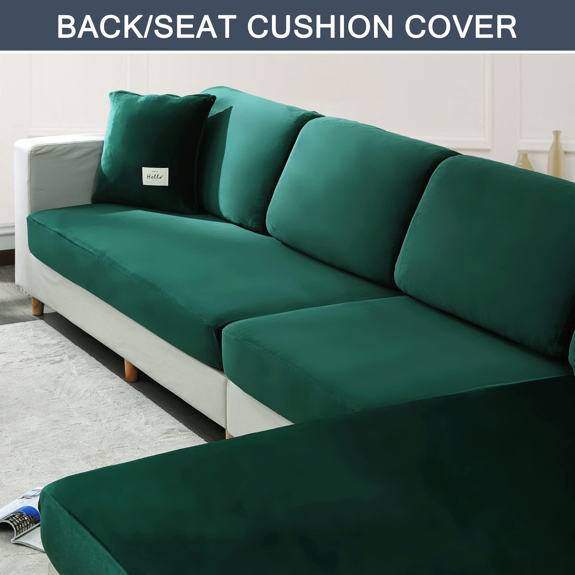 Premium Velvet Stretch Couch Cushion Covers - Soft Elastic Slipcovers for Sofa & Furniture Protection (Medium, Dark Green) | Perfect for Living Room, Bedroom & Home Decor
