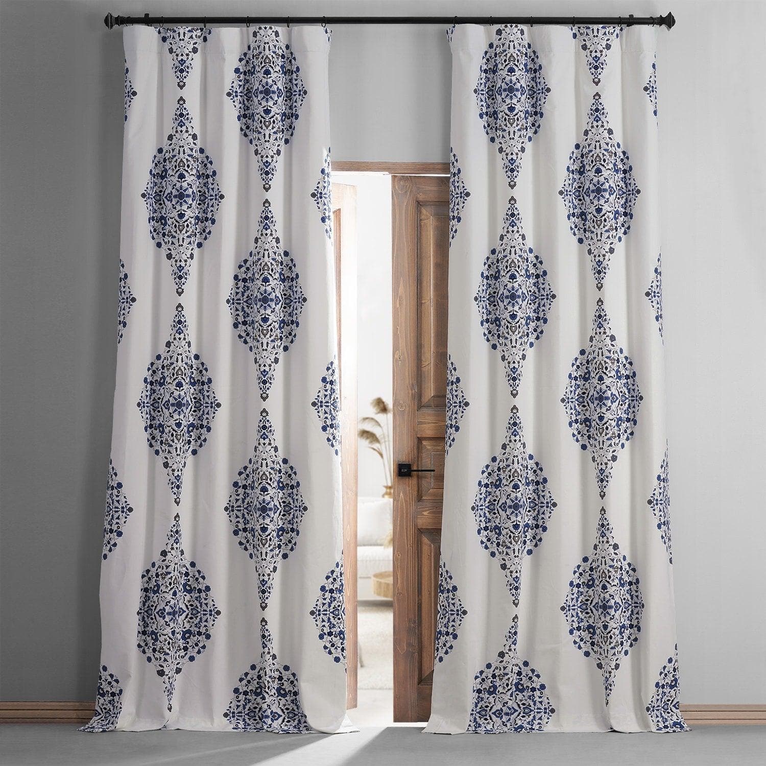 Premium Kerala Blue Emblem Printed Cotton Blackout Curtains for Bedroom & Hotel - Noise Reducing, Thermal Insulated Window Drapes for Home Decor and Light Blocking