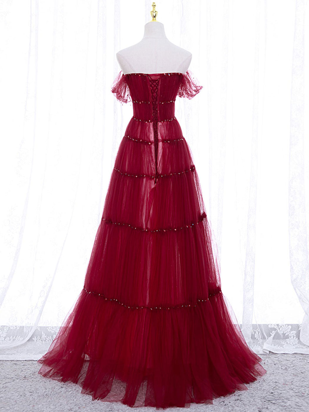 Elegant Burgundy Off Shoulder Long Prom Dress with Beading Sequin - Formal Evening Gown for Homecoming, Ball, Wedding & Special Occasions