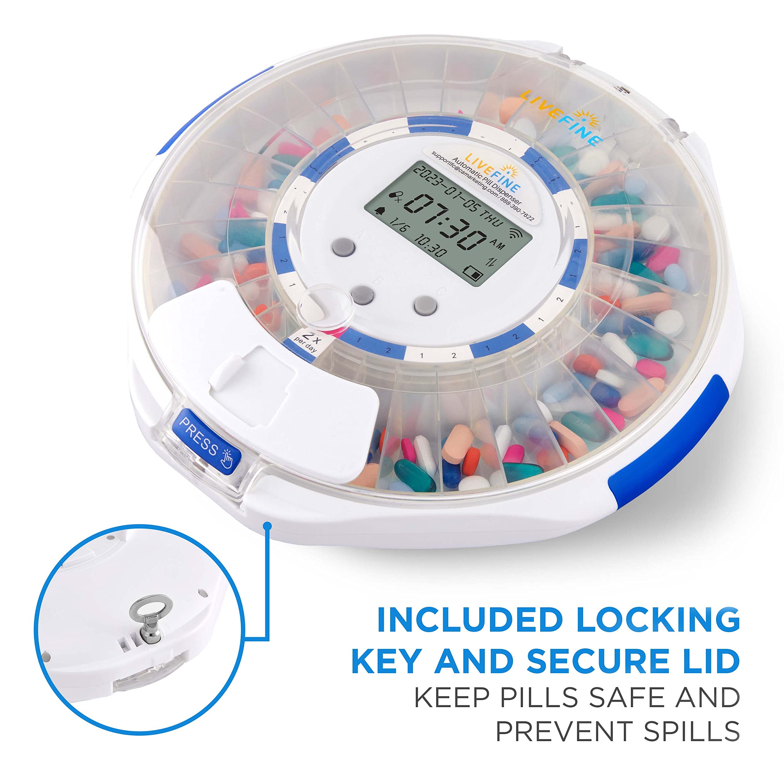 Smart WiFi Automatic Pill Dispenser with Clear Lid – 28-Day Medication Organizer, 9 Doses/Day, Lock Key, Light & Sound Alarms for Prescriptions & Vitamins – Ideal for Elderly Care, Travel, and Daily Medication Management