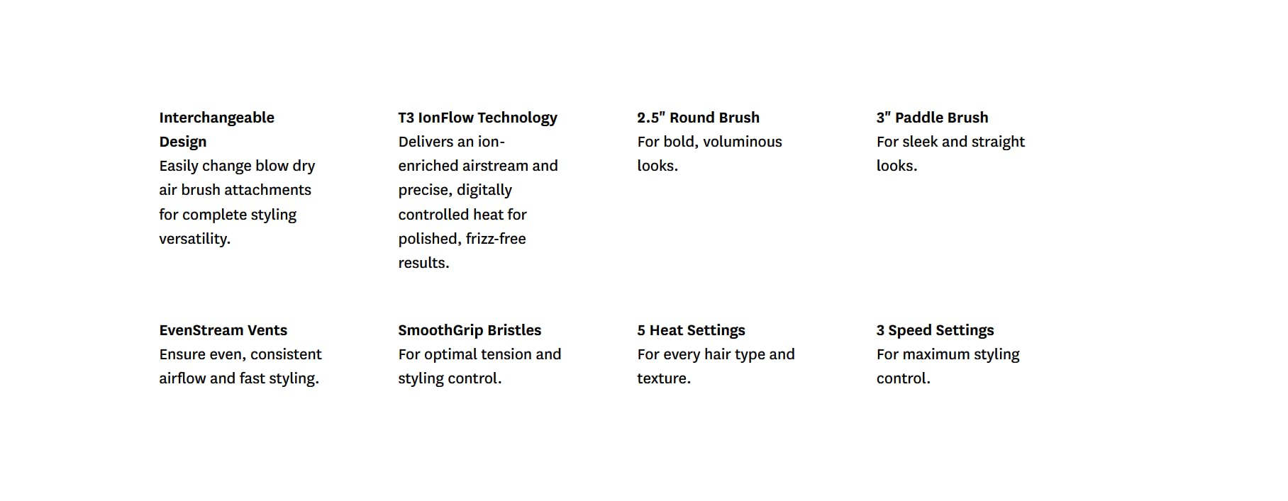 T3 AireBrush Duo Interchangeable Hot Air Blow Dry Brush with 2 Attachments - 15 Heat/Speed Settings, IonFlow Technology for Frizz-Free Hair, Volume Booster & Cool Shot Button | Perfect for Salon-Quality Blowouts at Home, Travel & Everyday Styling