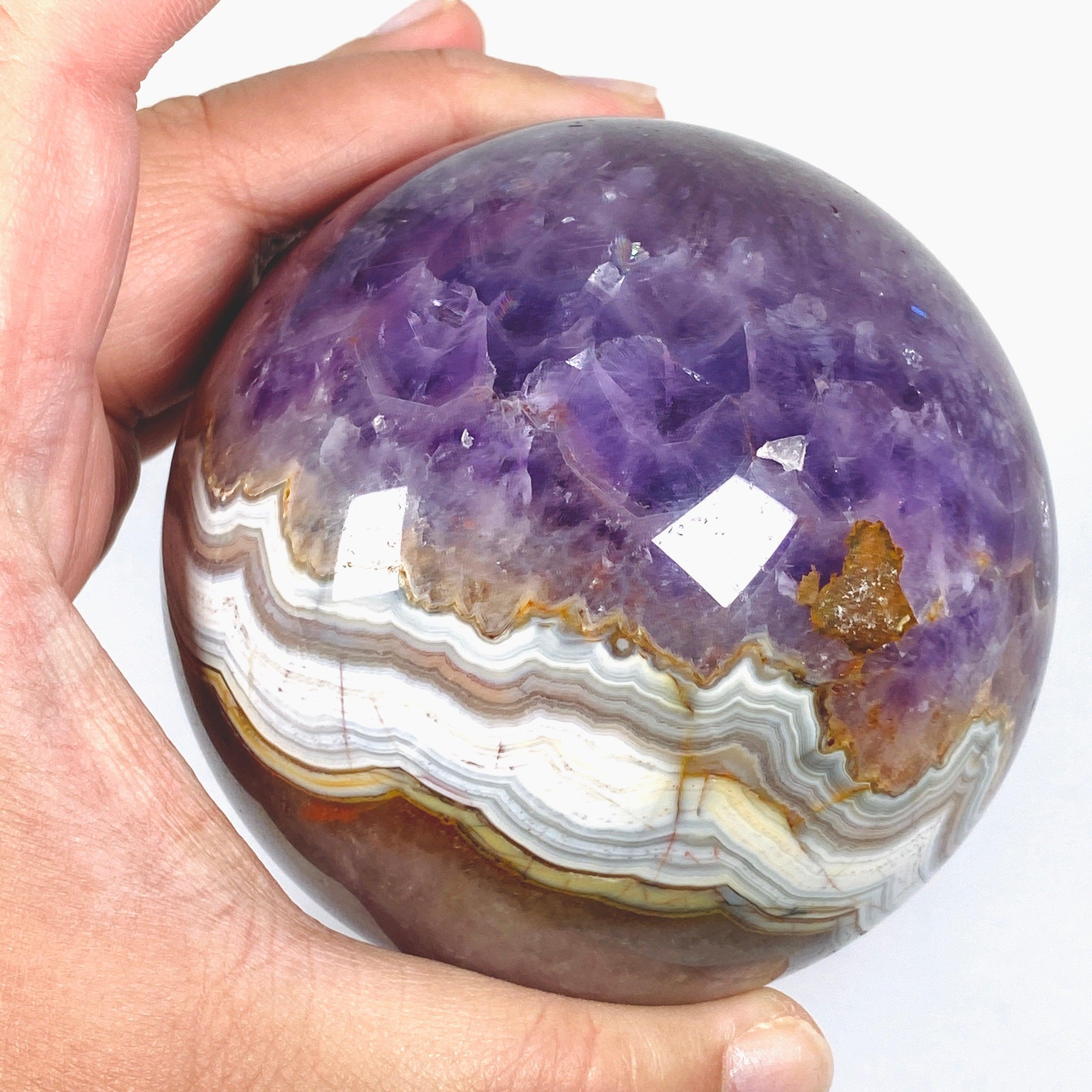 Natural Amethyst Agate Sphere - AMAS 01 Crystal Healing Stone for Meditation, Reiki & Home Decor