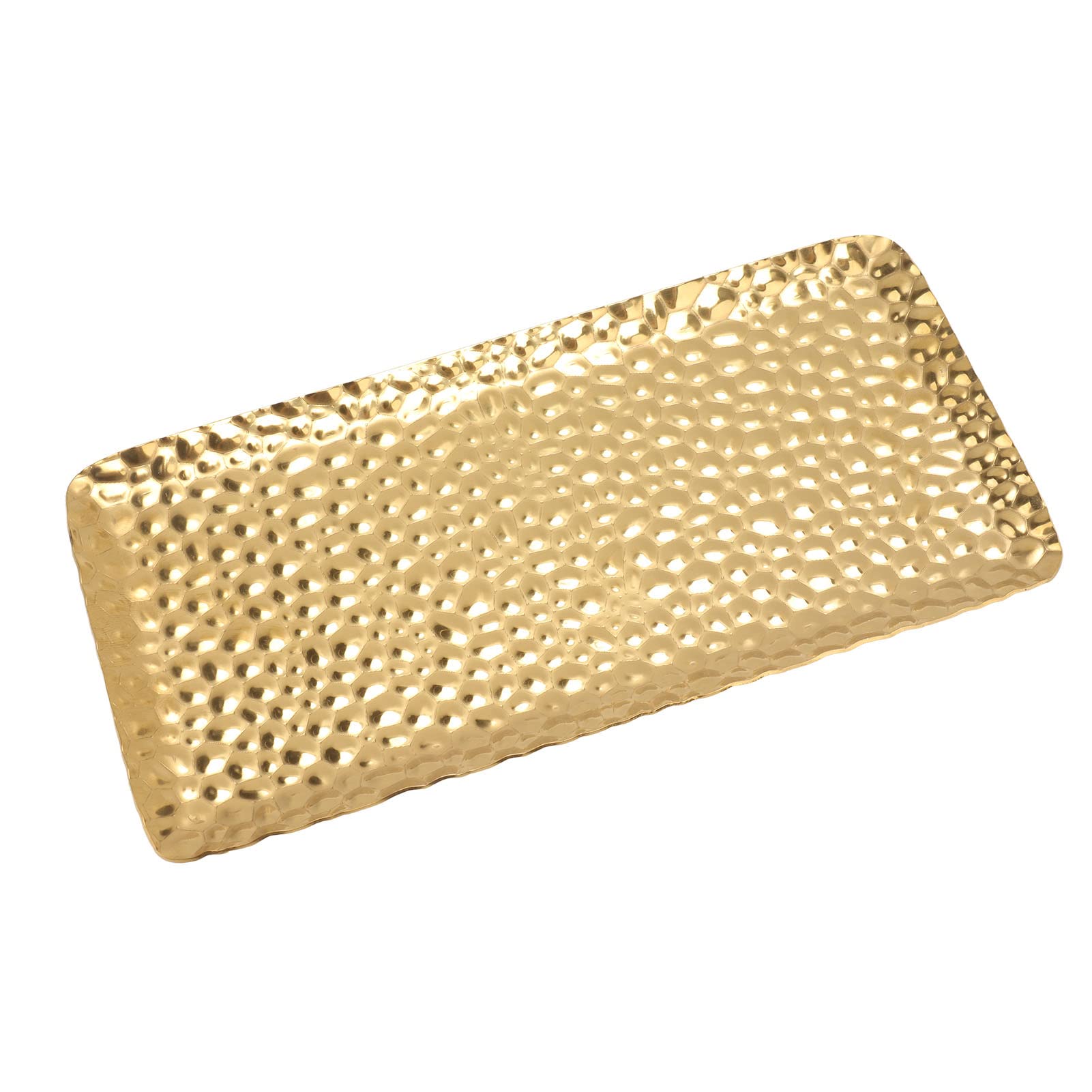 Stainless Steel Hammered Rectangular Decorative Tray 19.5x9.5cm - Gold Kitchen Serving Tray for Living Room, Bedroom, Bathroom | Perfect for Entertaining, Food Display & Home Decor