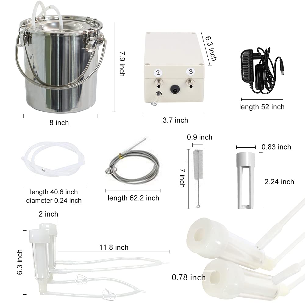 Electric Milking Machine for Goats & Cows - Portable Vacuum Pump Milker with 7L Stainless Steel Bucket - Ideal for Jerseys, Nigerian Dwarfs & Nubian Mix - Perfect for Small Farms, Homesteads & Dairy Production