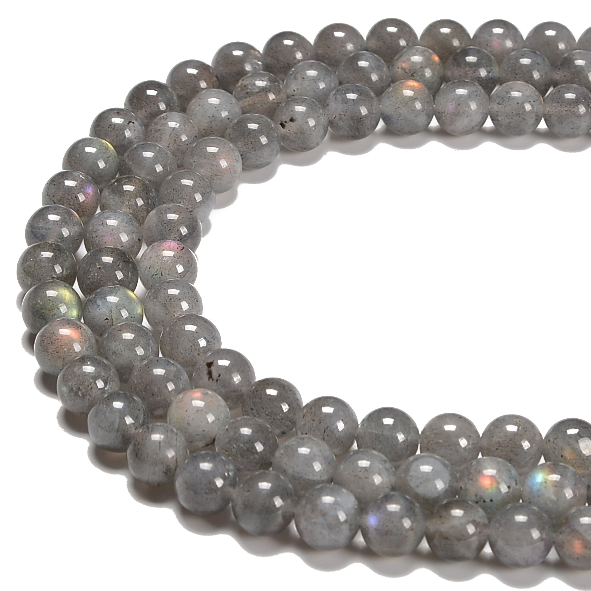 Premium Light Gray Labradorite Smooth Round Beads - 6mm, 8mm, 10mm - 15.5'' Strand - Natural Stone Jewelry Making Supplies for Necklaces, Bracelets & DIY Crafts