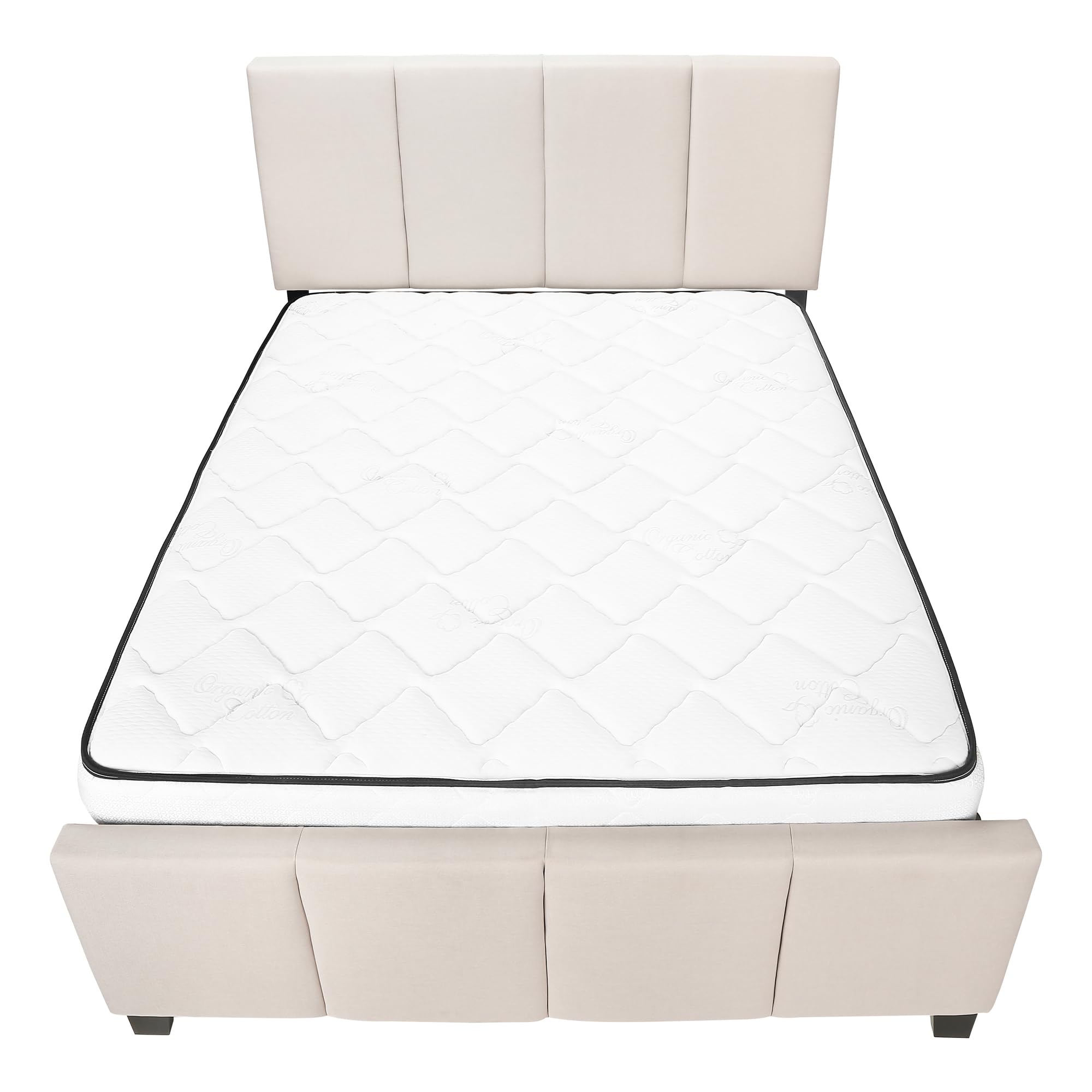 Monarch Specialties Queen Size Upholstered Platform Bed Frame - Beige & Black Linen Look for Modern & Transitional Bedrooms | Perfect for Master Bedroom, Guest Room & Apartment