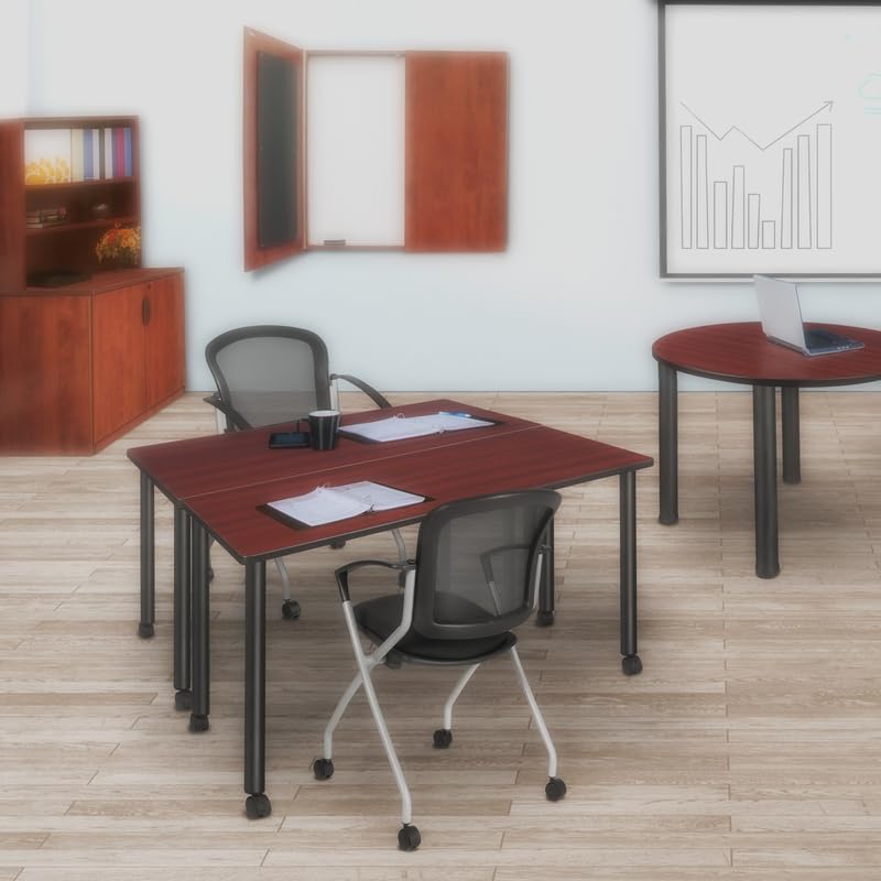 Regency Kee Mobile Training Room Tables - Medium Size, Mahogany & Black Finish - Portable Folding Tables for Office, Classroom, Conference & Event Setup