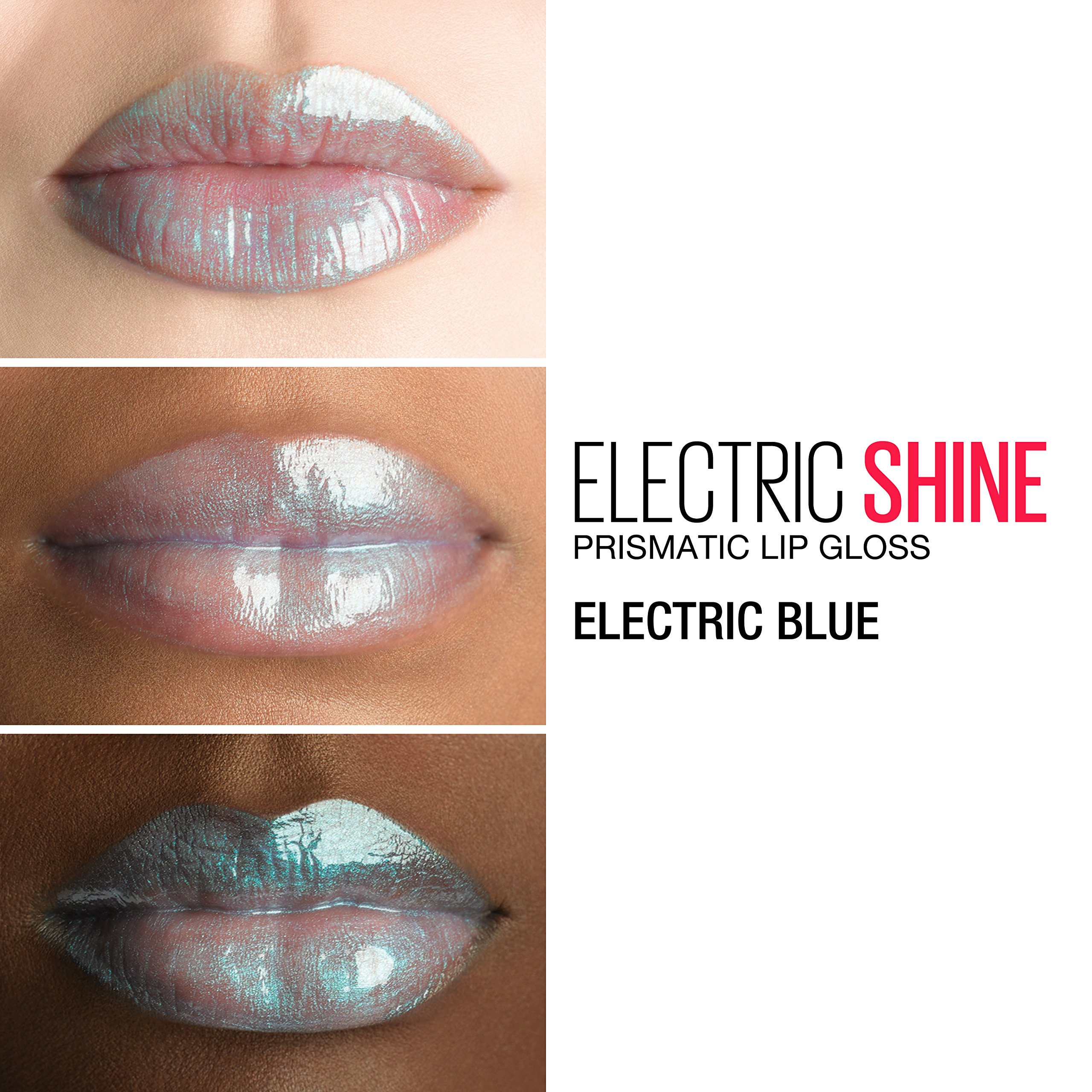 Maybelline New York Lip Studio Electric Shine Prismatic Lip Gloss - Vibrant Electric Blue, 0.17 fl oz | High-Shine, Non-Sticky Formula for Bold, Glamorous Looks - Perfect for Parties, Night Out & Special Occasions