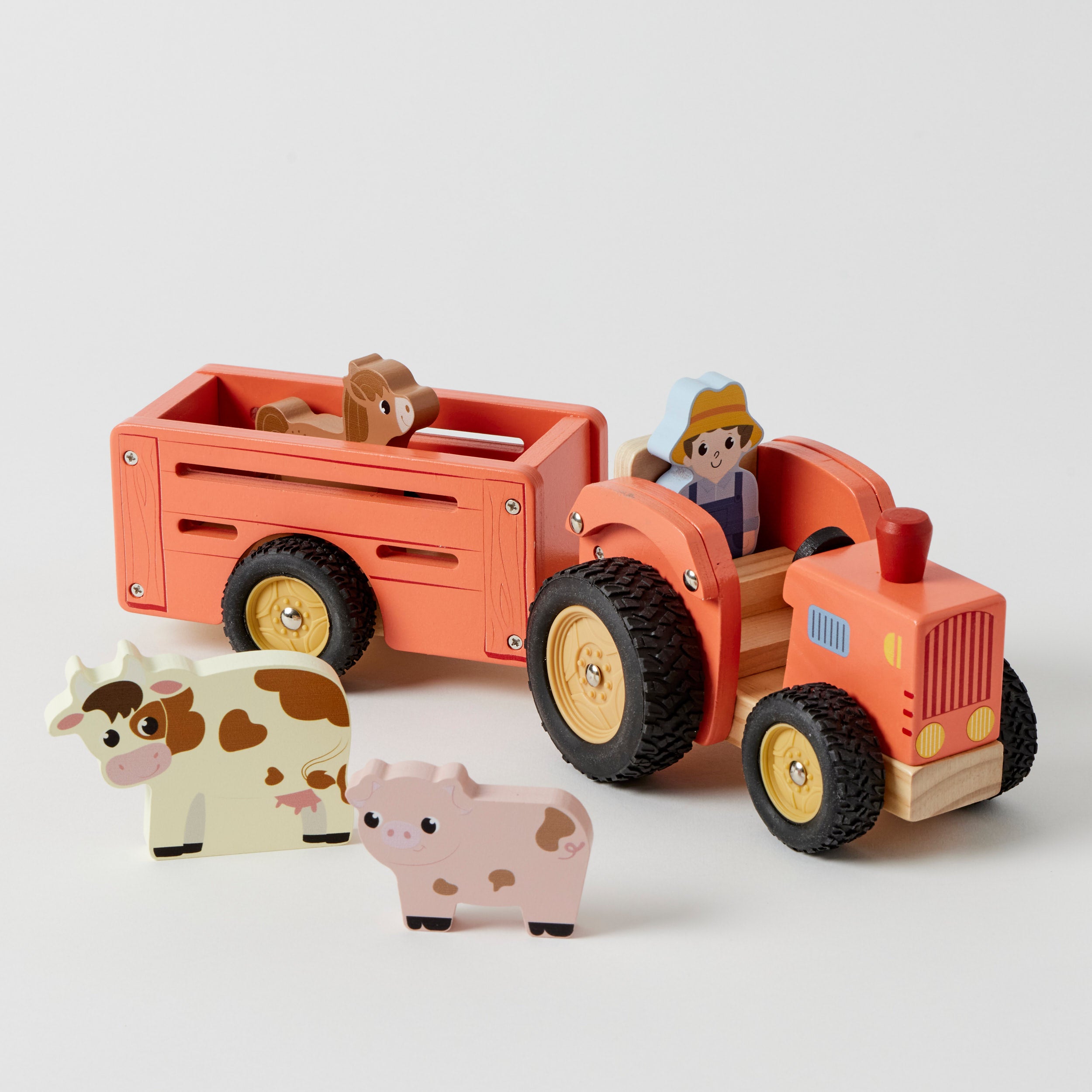 Wooden Farm Tractor and Trailer Set - Kids Pretend Play Toy for Boys & Girls - Perfect for Farm-Themed Birthday Gifts and Imaginative Playtime