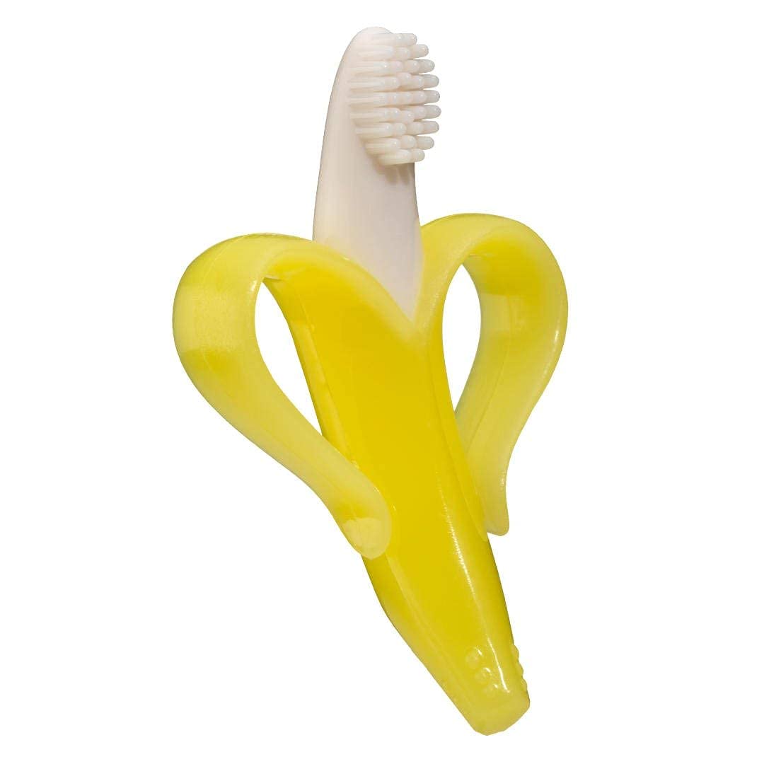 Syga Baby Banana Training Toothbrush and Teether - Soft Silicone Infant Toothbrush for Teething Babies (Yellow) | Perfect for Soothing Sore Gums & Early Dental Care