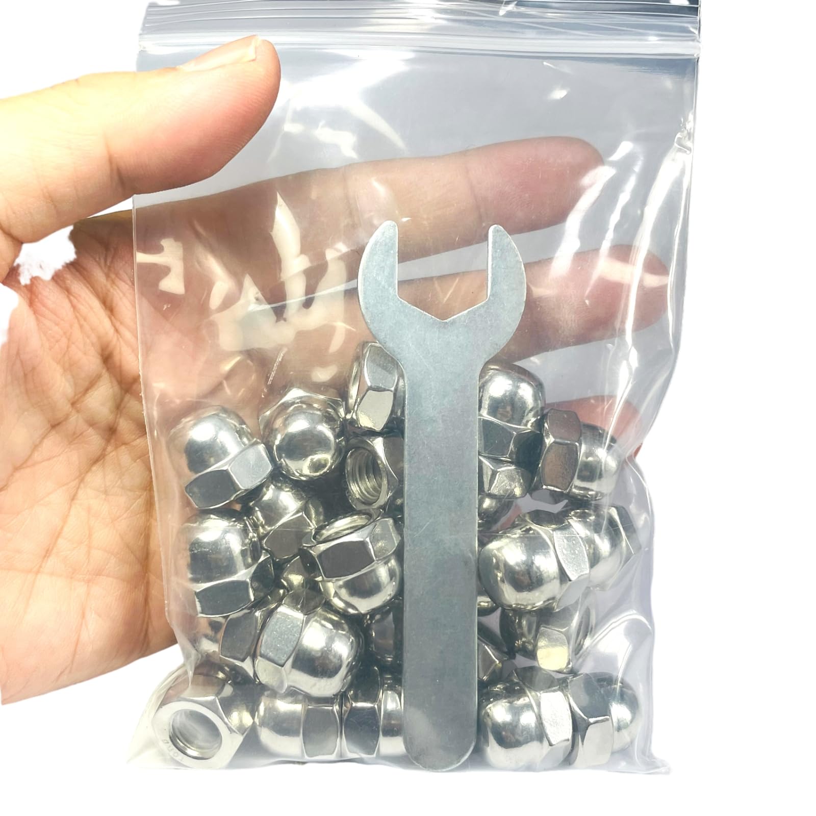 25pcs 3/8-16 Acorn Cap Nuts, 304 Stainless Steel Dome Head Hex Nuts with Bright Finish - Heavy Duty Hardware for Automotive, Machinery & DIY Projects - Includes Open End Wrench for Easy Installation