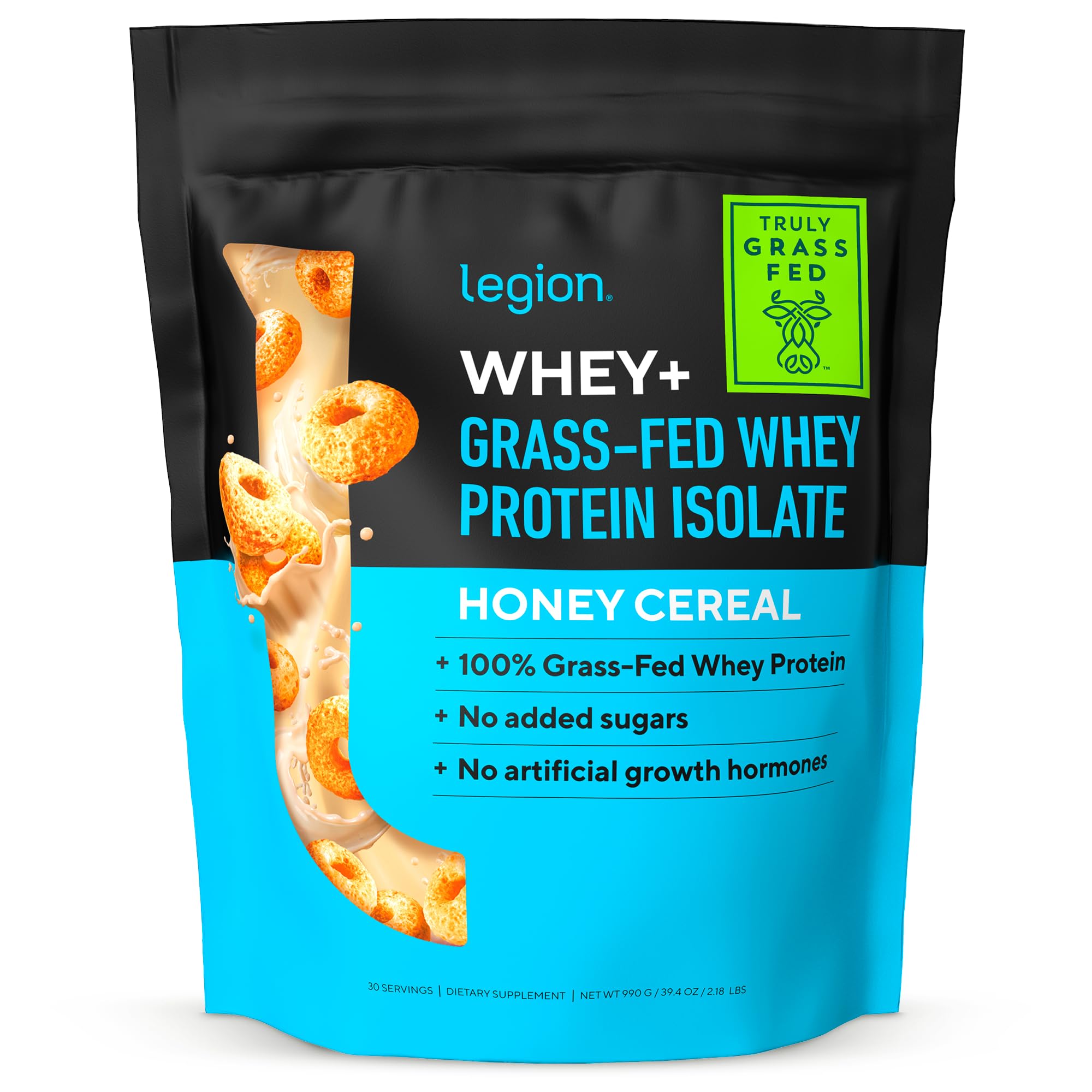 LEGION Whey+ Whey Isolate Protein Powder from Grass-Fed Cows - 30 Servings, Honey Cereal Flavor | Premium Muscle Recovery & Post-Workout Supplement for Athletes & Fitness Enthusiasts