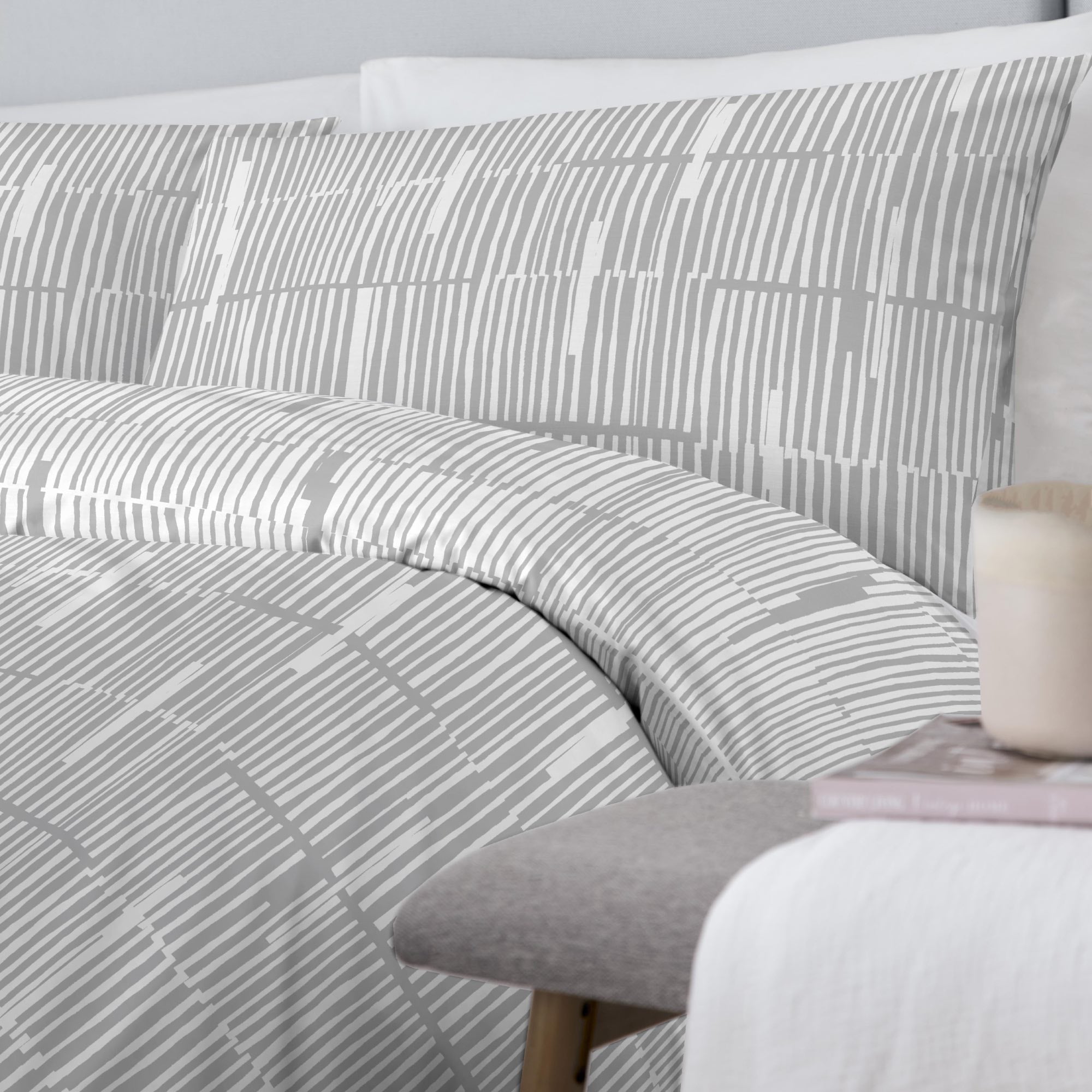 Eco-Friendly Drift Home Linear Striped Duvet Cover Set - Grey | Soft Recycled Cotton Bedding | Perfect for Modern & Sustainable Bedrooms
