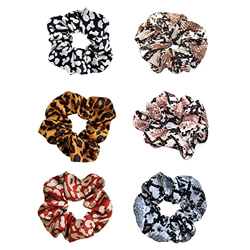6 Pack Women's Leopard Print Hair Scrunchies - Soft Chiffon Ponytail Holders, Elastic Hair Ties for Women & Girls - Perfect for Workouts, Office, Parties & Everyday Use
