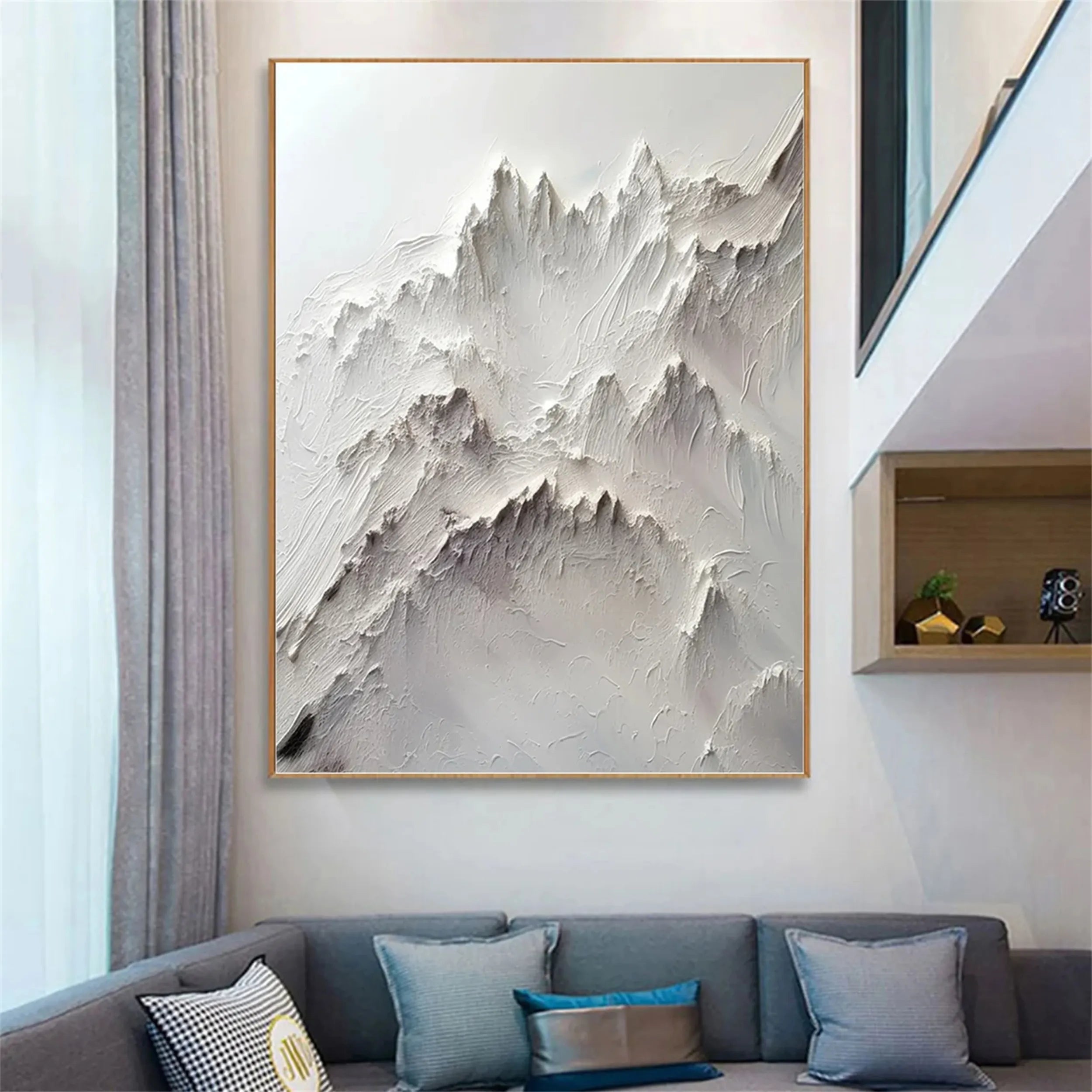 White Minimalist Textured Painting Canvas MM238 - Abstract Wall Art for Modern Home & Office Decor