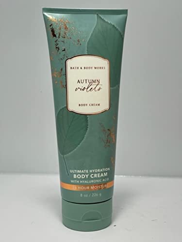 Bath and Body Works Autumn Violets 24-Hour Hydrating Body Cream - 8 oz Moisturizing Lotion for Dry Skin with French/English Bilingual Label - Perfect for Fall Skincare Routine & Daily Hydration
