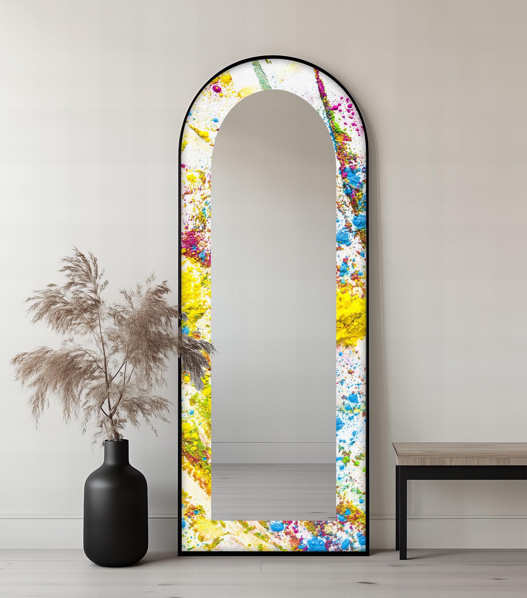 Colorburst Splash Abstract Floor Mirror - Modern Full Length Standing Mirror for Bedroom Decor, Living Room, Entryway - Stylish Home Accent for Vanity & Dressing Area