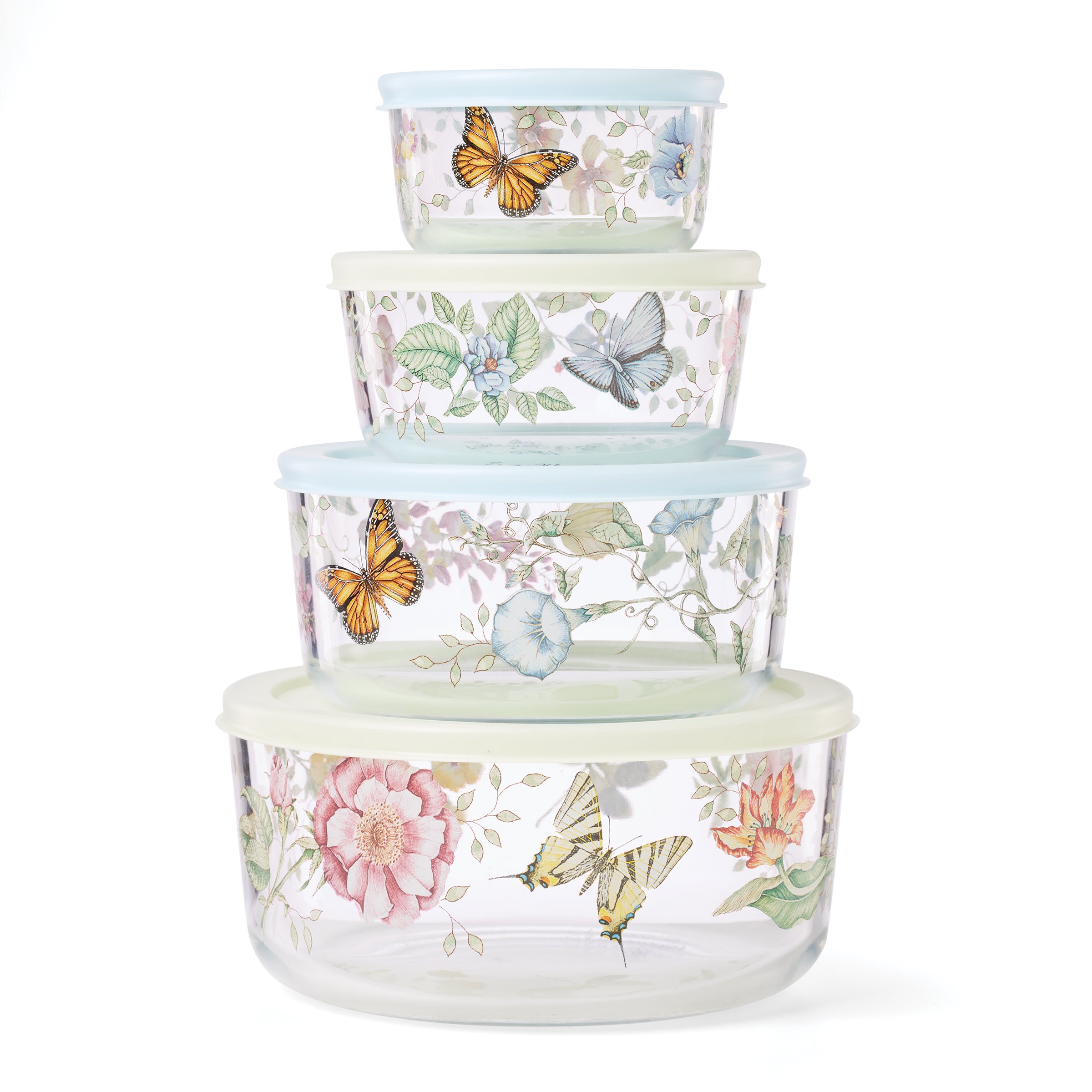 Butterfly Meadow Glass Food Storage Containers Set of 4 - Airtight Kitchen Organizers for Meal Prep, Leftovers & Pantry Storage