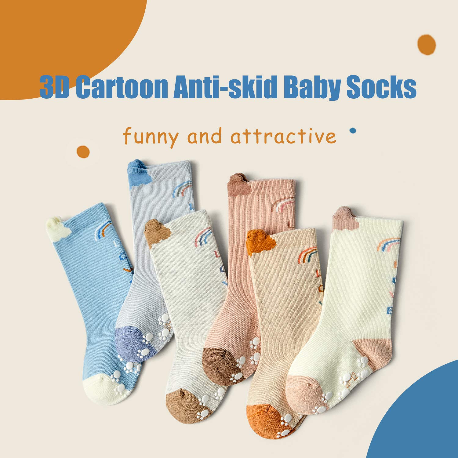 Moon Tree Baby Non-Slip Socks for Girls & Boys - Soft Cotton Knee High Socks with Anti-Skid Grips - Perfect for Crawling, Walking & Playtime