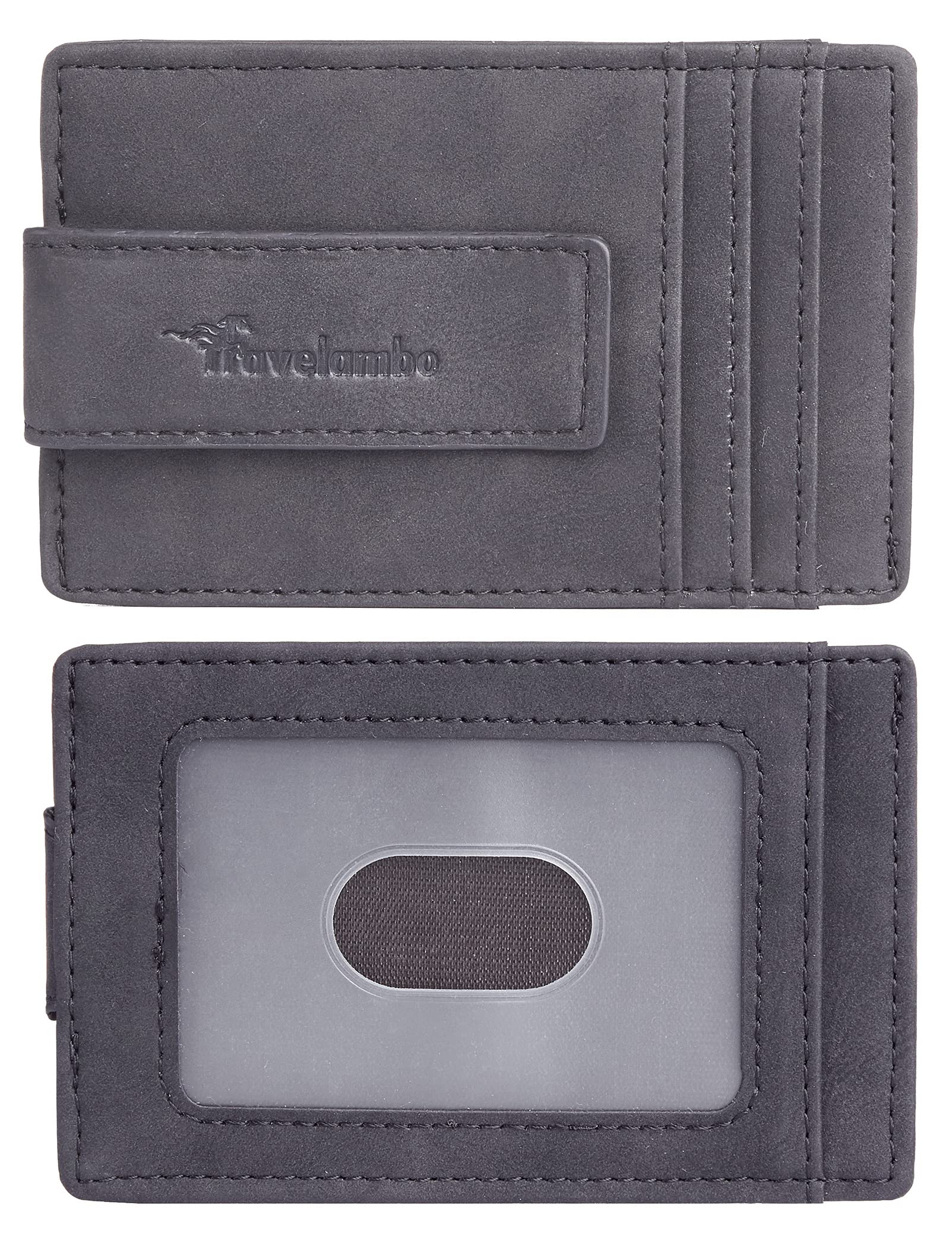 Travelambo Magnetic Front Pocket Wallet for Men - Slim Minimalist RFID Blocking Money Clip & Card Holder (Black Smooth) - Perfect for Travel, Business & Everyday Use