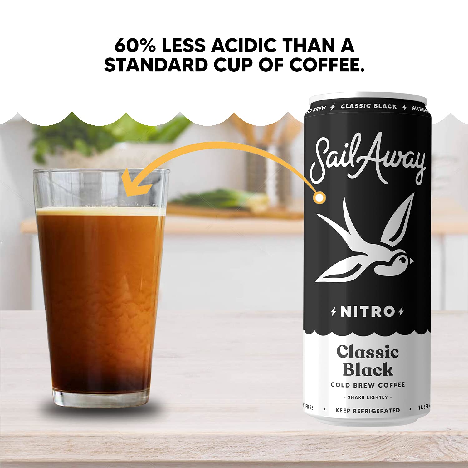Nitro Cold Brew Coffee Cans - Low Acid, High Caffeine (220mg) | Gluten Free, Organic, Keto-Friendly Black Coffee | 12-Pack for Office, Gym & Outdoor Adventures