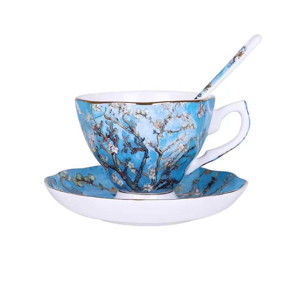 Van Gogh Ceramic Coffee Cup Set - Elegant & Luxurious Tea Cups for Home, Afternoon Tea, and Gifts - 12-Piece Porcelain Tea Set with Saucers - Perfect for Coffee, Tea, and Special Occasions