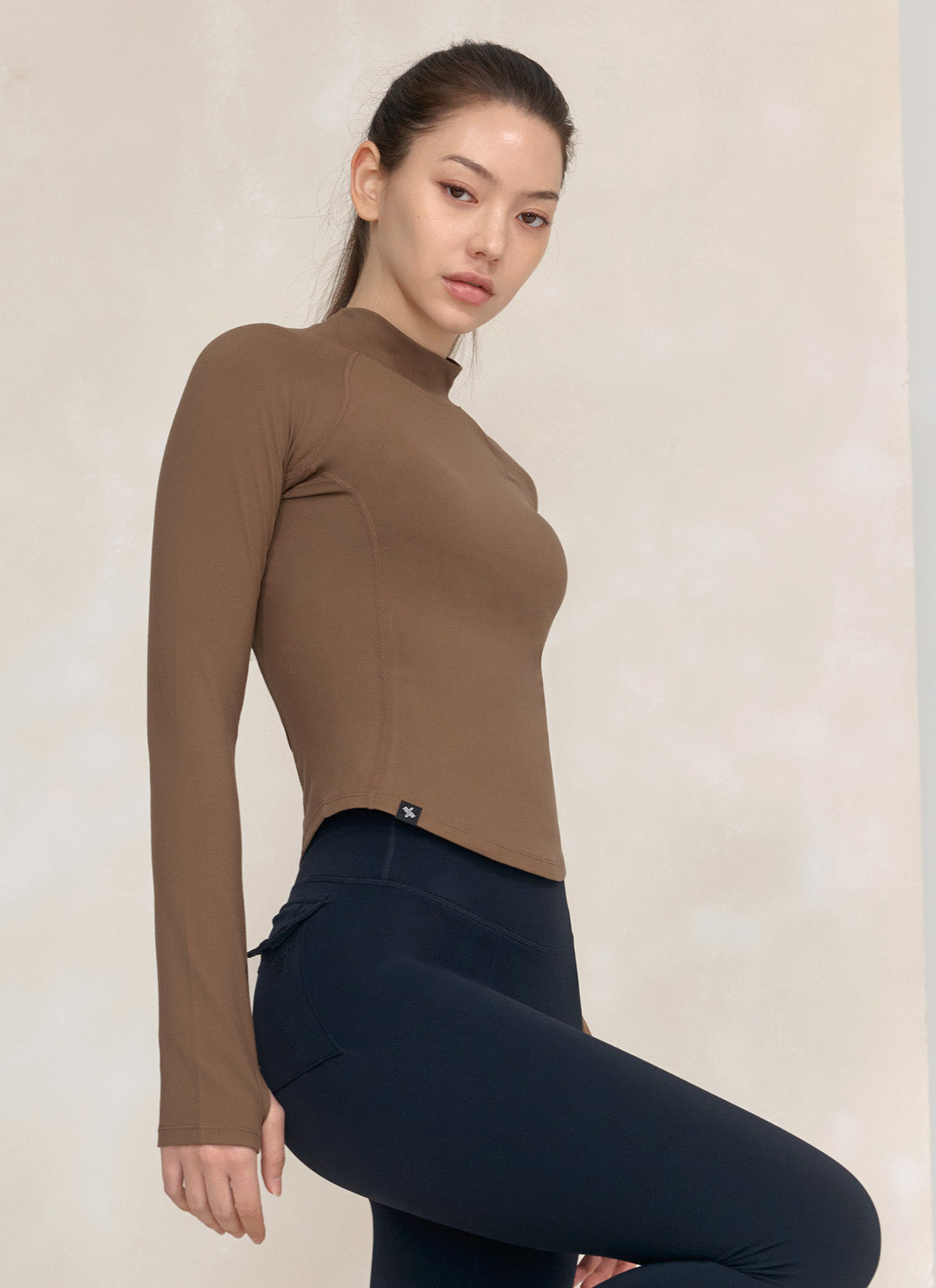 Stylish Peach Mock Neck Long Sleeve Top for Women - Perfect for Office Wear, Casual Outings & Fall Layering