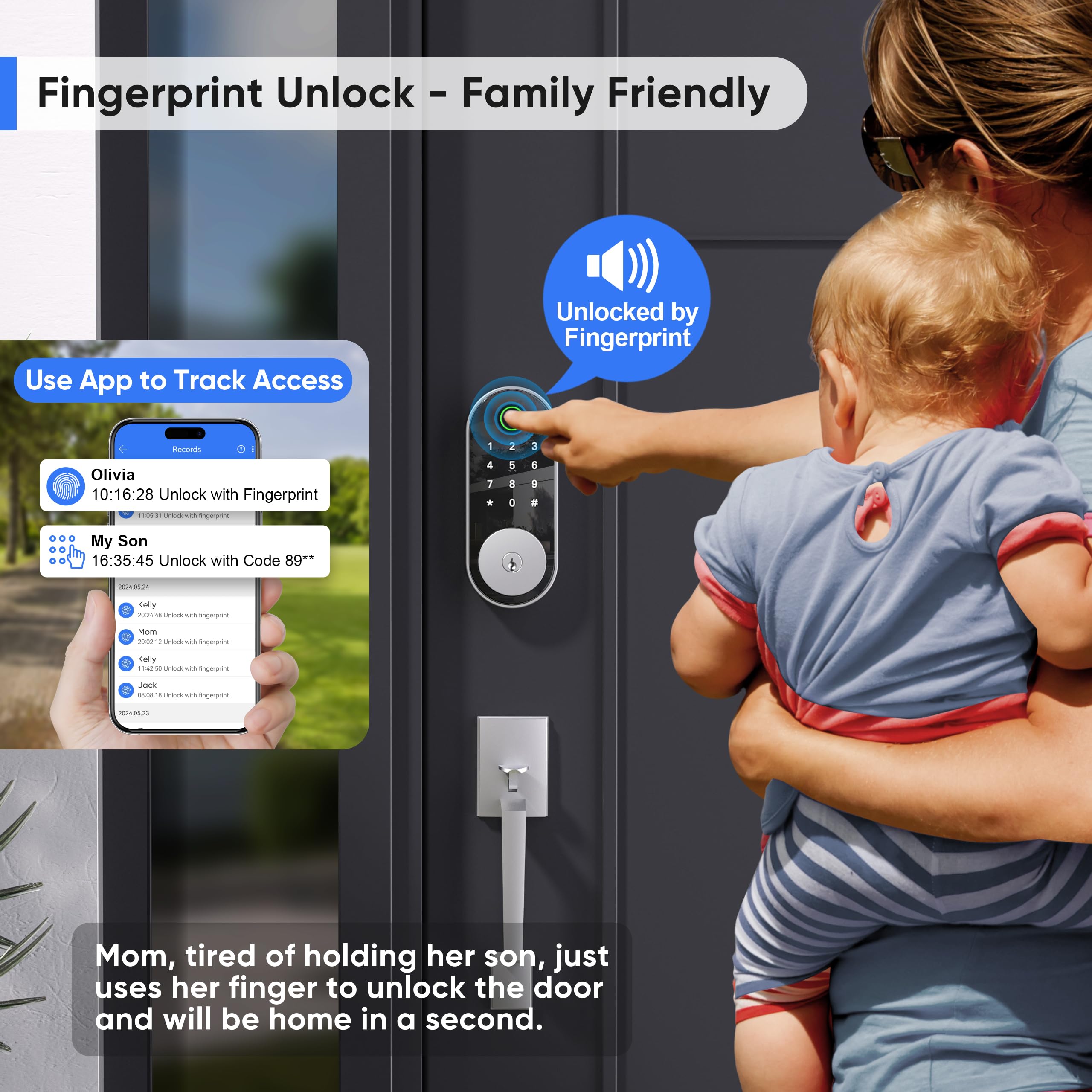 Smart Keyless Entry Door Lock - Electronic Fingerprint & Keypad Deadbolt for Front Doors, Entry & Exterior Doors - Secure Digital Lock with Code Access (Nickel Finish) - Perfect for Homes, Apartments & Vacation Rentals