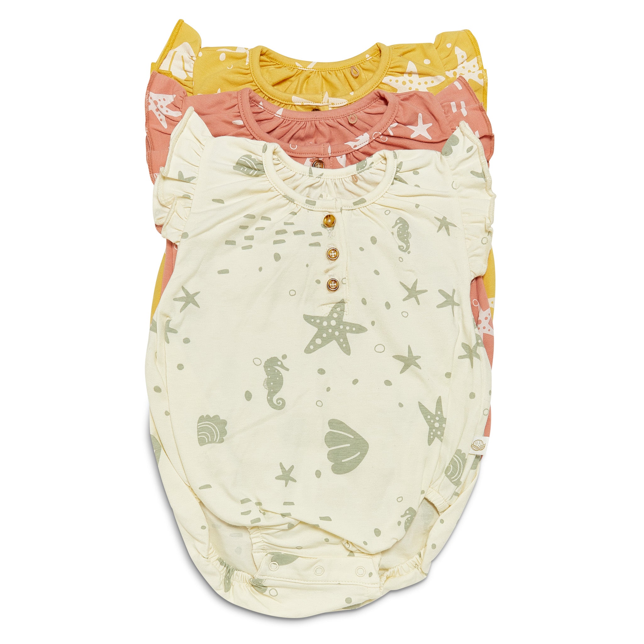 Organic Flutter Sleeve Button Romper for Baby Girls - Soft Cotton Sugar Cookie Color - Perfect for Photoshoots, Playdates & Special Occasions