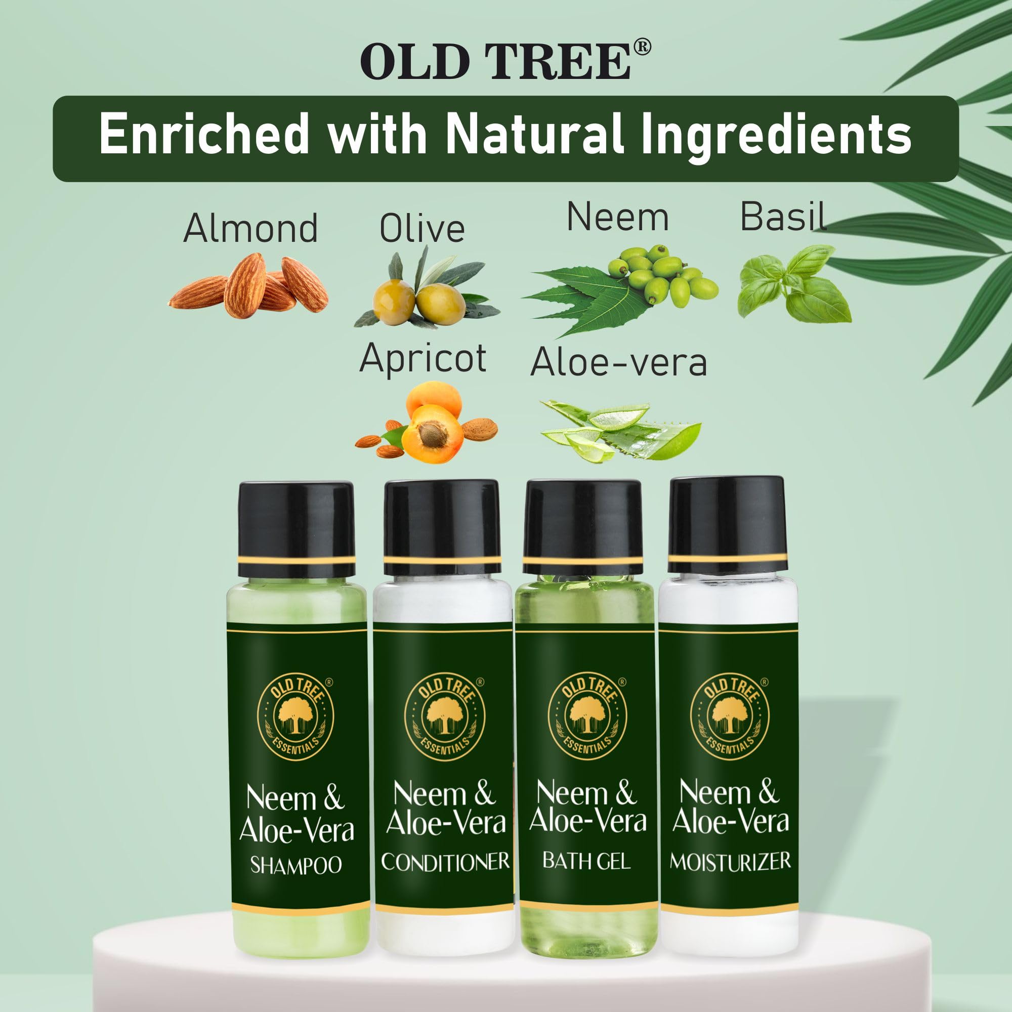 Organic Neem & Aloe Vera Travel Toiletries Set - 30ml Shampoo, Conditioner, Body Wash & Lotion (Pack of 25-100) | Natural Hair & Skin Care for Men & Women | Perfect for Hotels, Gyms, Travel & On-the-Go Hygiene