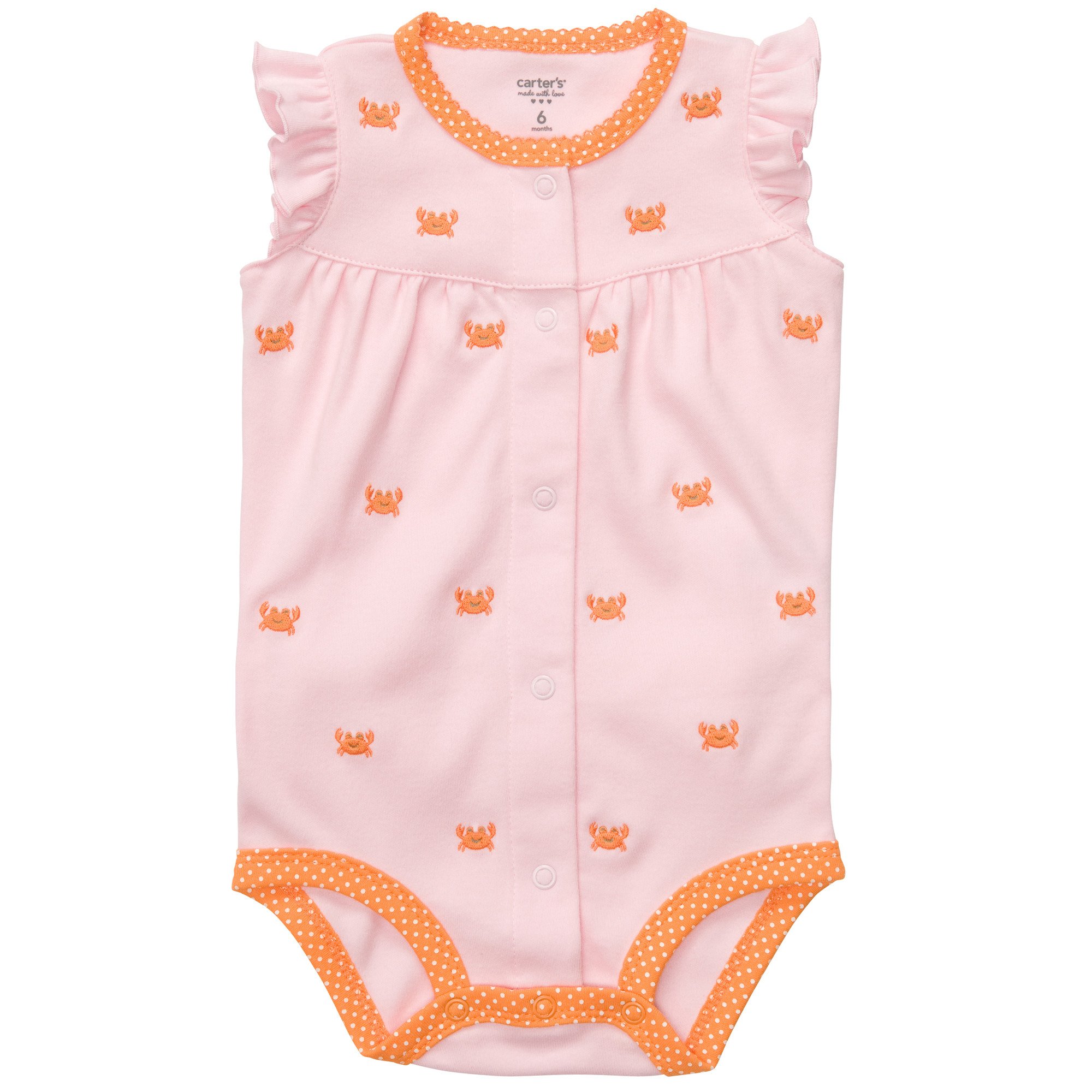 Carter's Embroidered Crab Baby Bodysuit - Soft Cotton Creeper for Newborn to 24 Months | Adorable Crab Design for Boys & Girls | Perfect for Playtime, Photos & Everyday Wear