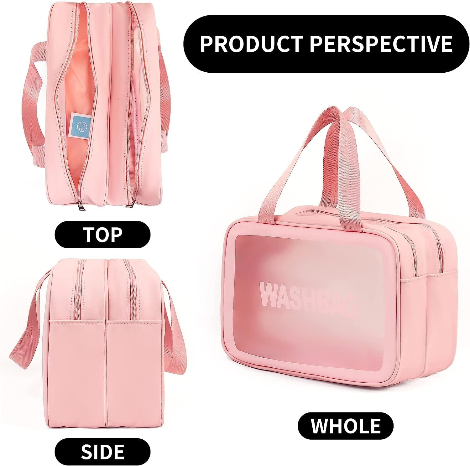 HIMART PU Leather Makeup Bag for Women - Waterproof Cosmetic Travel Organizer with Multiple Pockets, Pink - Perfect for Travel, Gym & Daily Essentials Storage