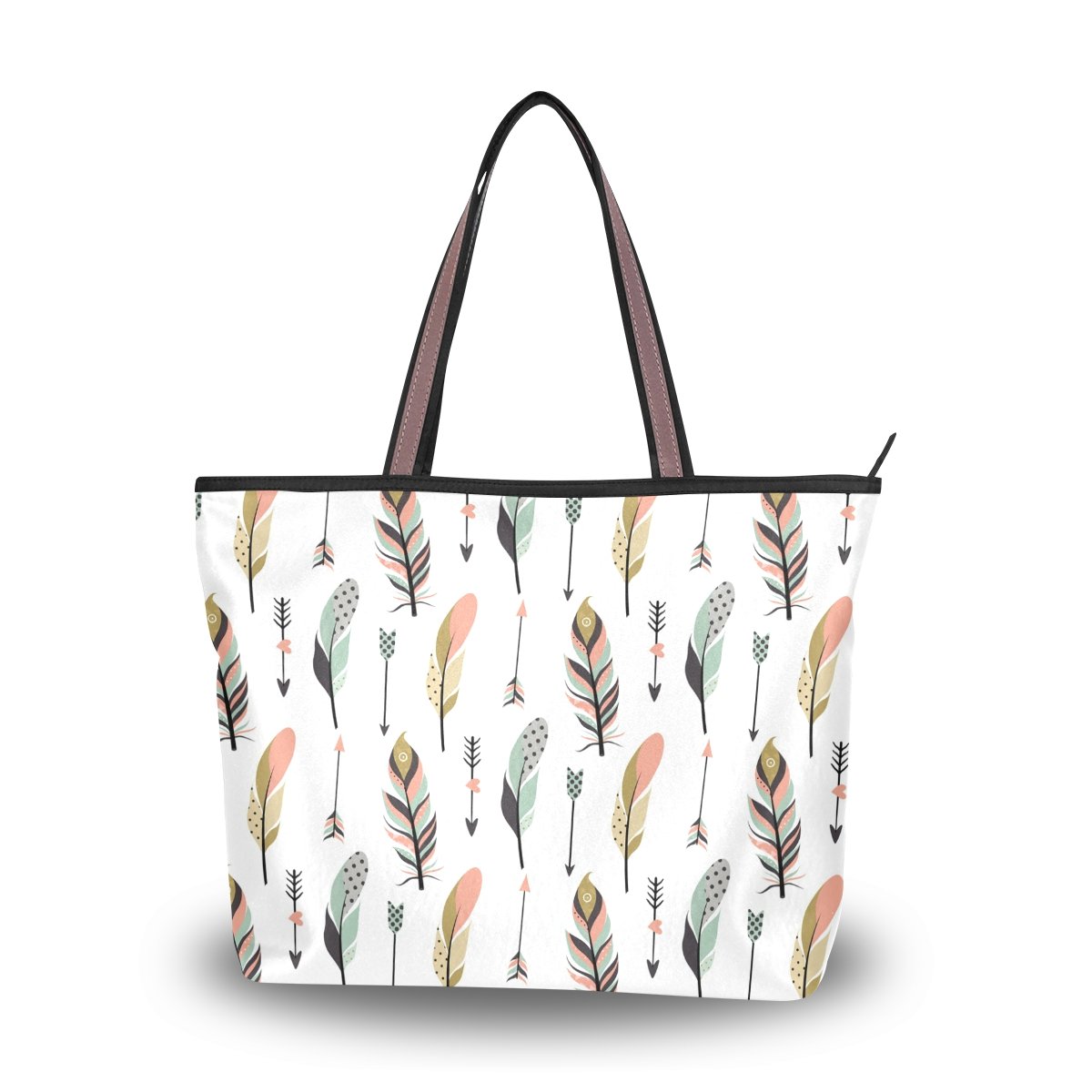 Large Beach Tote Bag for Women with Tribal Feather and Arrow Design - Top Handle & Shoulder Carry - Perfect for Pool, Travel, and Summer Outings