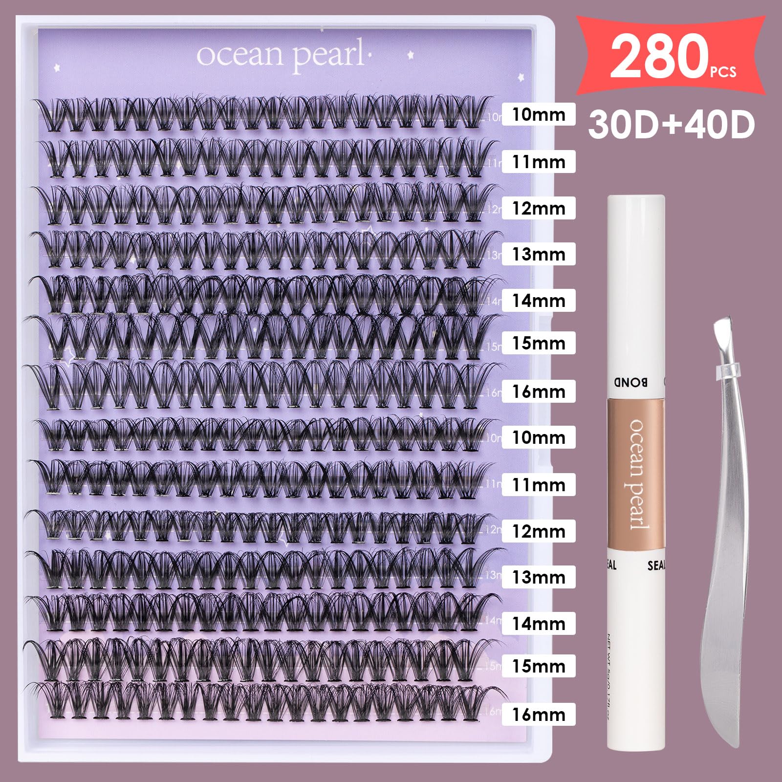 Professional DIY Lash Extension Kit - 280pcs Individual Lashes with Lash Glue, Sealant & Precision Tweezers - 30D/40D Mixed Lengths (10-16mm) - C/CC/D Curl Clusters - Soft Lightweight Eyelash Extensions for Home Use | Perfect for Bridal Makeup, Special Occasions & Everyday Glam